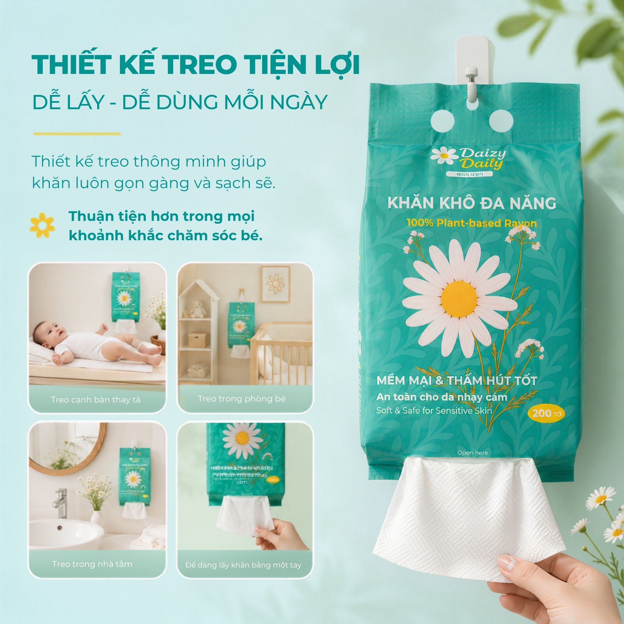 Khăn Lau Mặt Dùng Một Lần Cao Cấp 200 Miếng Daizy Daily Facial Towel Viscose