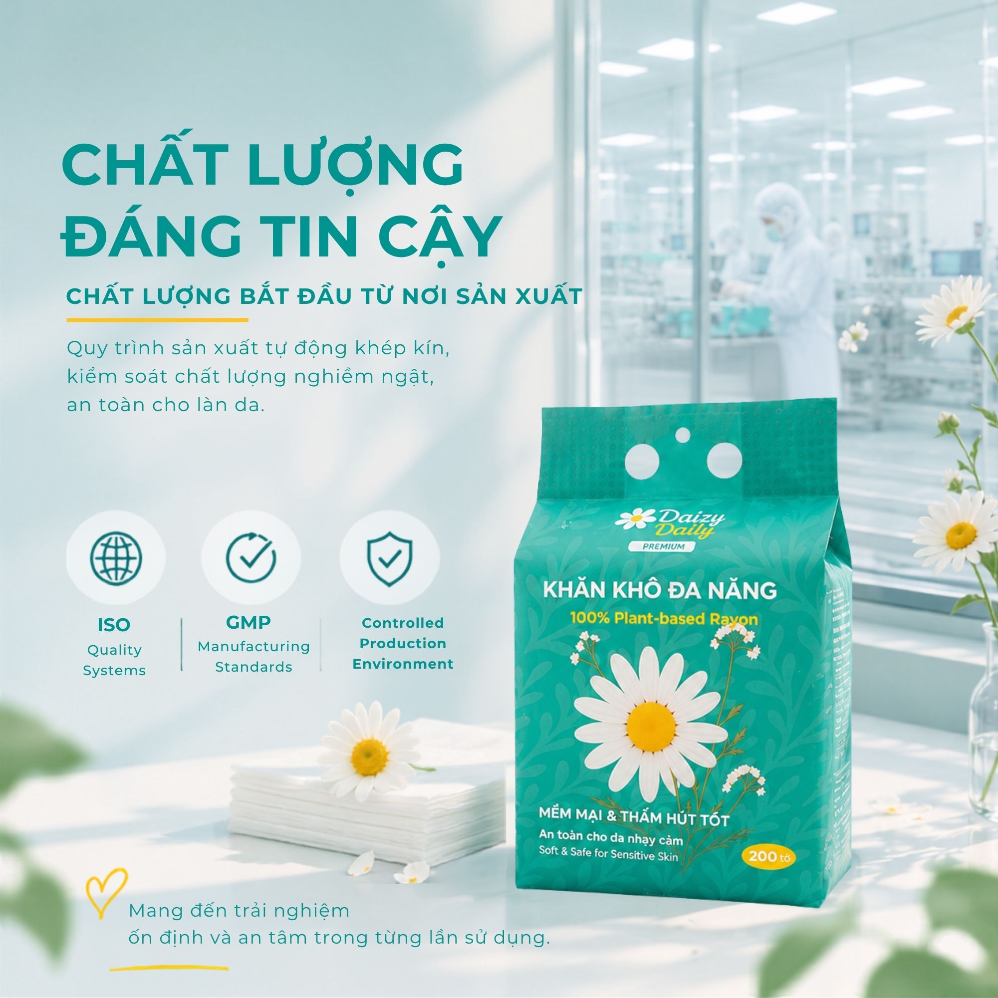 Khăn Lau Mặt Dùng Một Lần Cao Cấp 200 Miếng Daizy Daily Facial Towel Viscose- COMBO 2 Gói