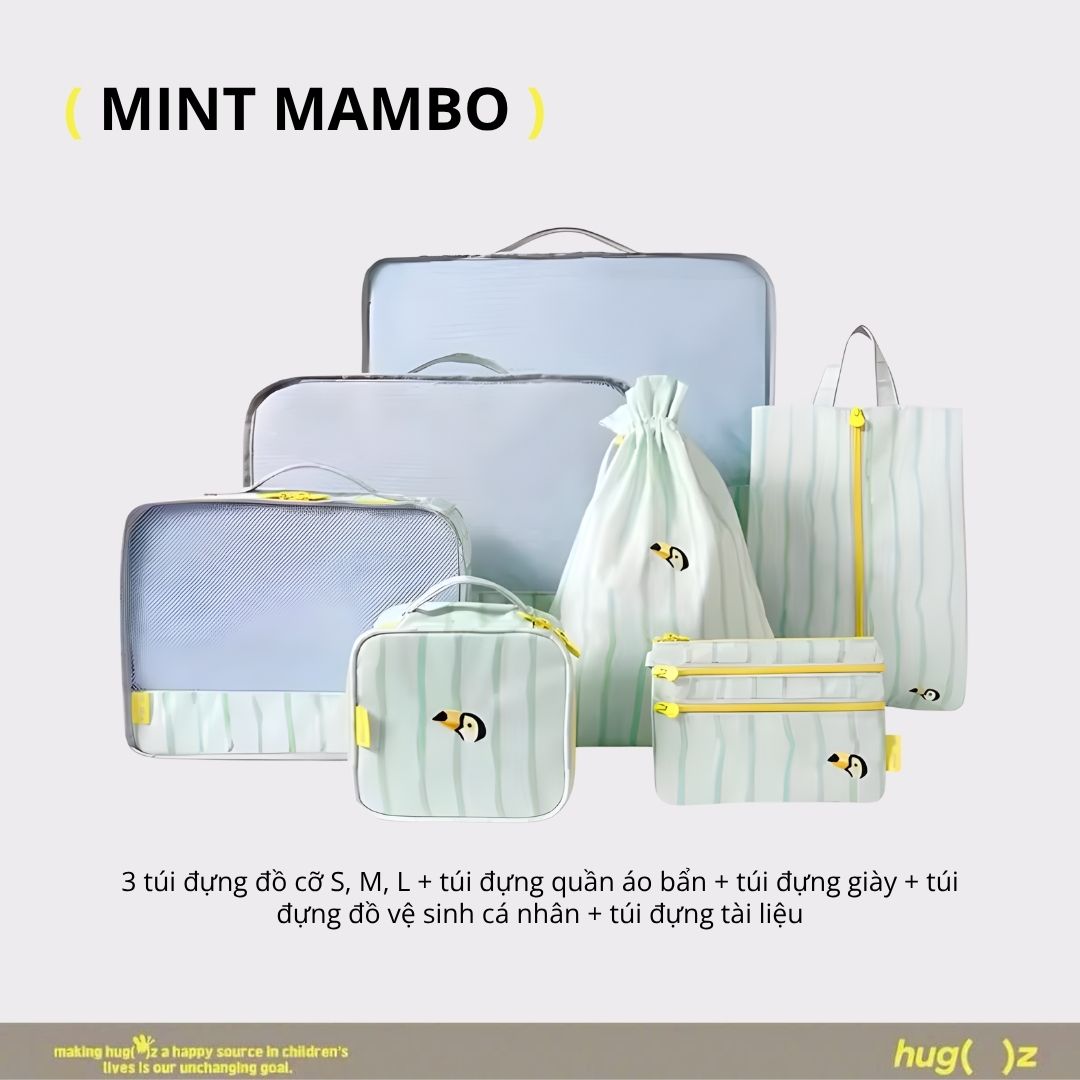 Combo 7 Túi Đựng Đồ Du Lịch Gấp Gọn Hugz- Mint Mambo