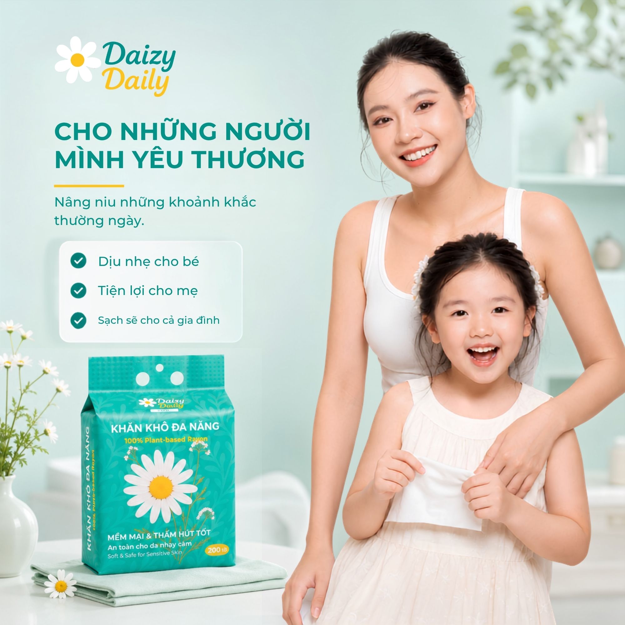 Khăn Lau Mặt Dùng Một Lần Cao Cấp 200 Miếng Daizy Daily Facial Towel Viscose