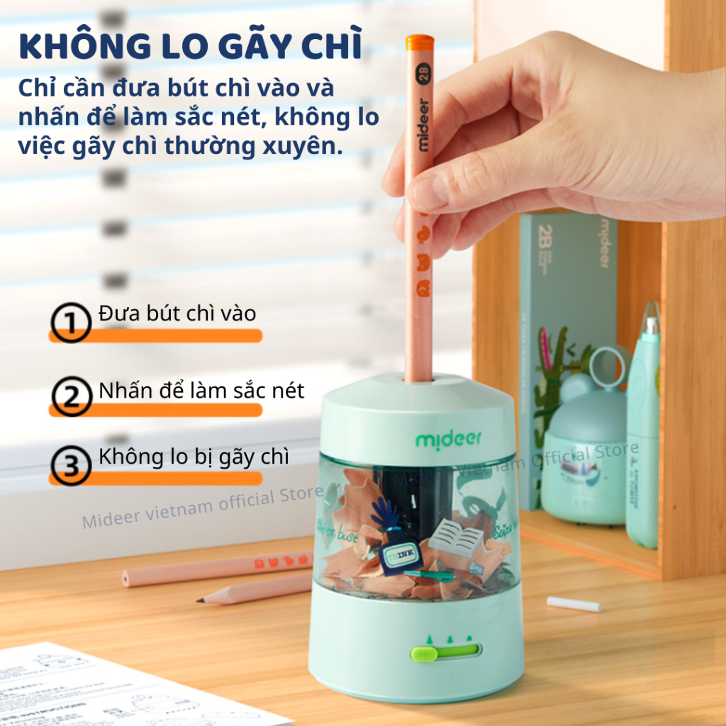 Bộ Gọt Bút Chì Tự Động Cao Cấp Mideer Artist Electric Stationery Set- Citrus Glow 3+