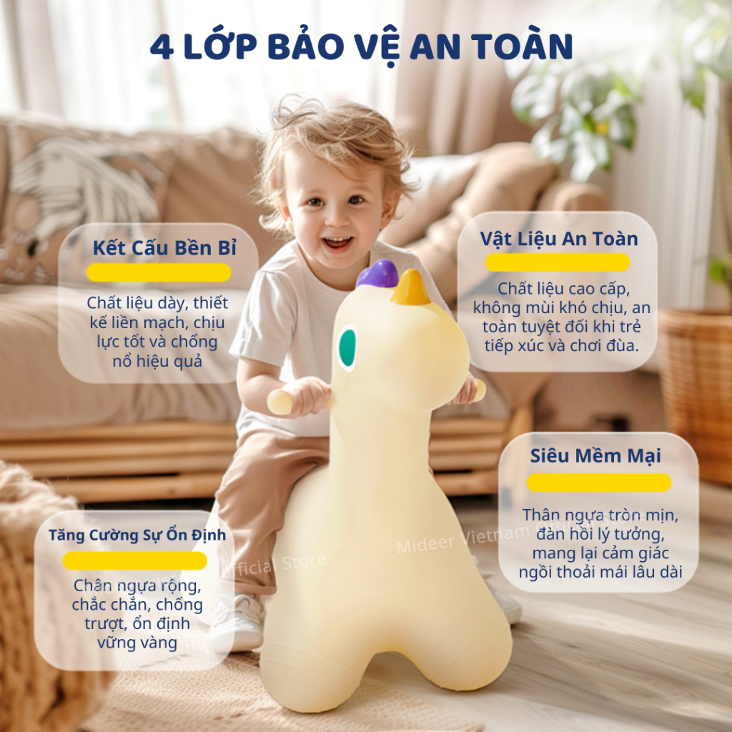 Thú Nhún Bơm Hơi Cho Bé Màu Trắng Mideer Joy Bounce Jumper Pony 18m+