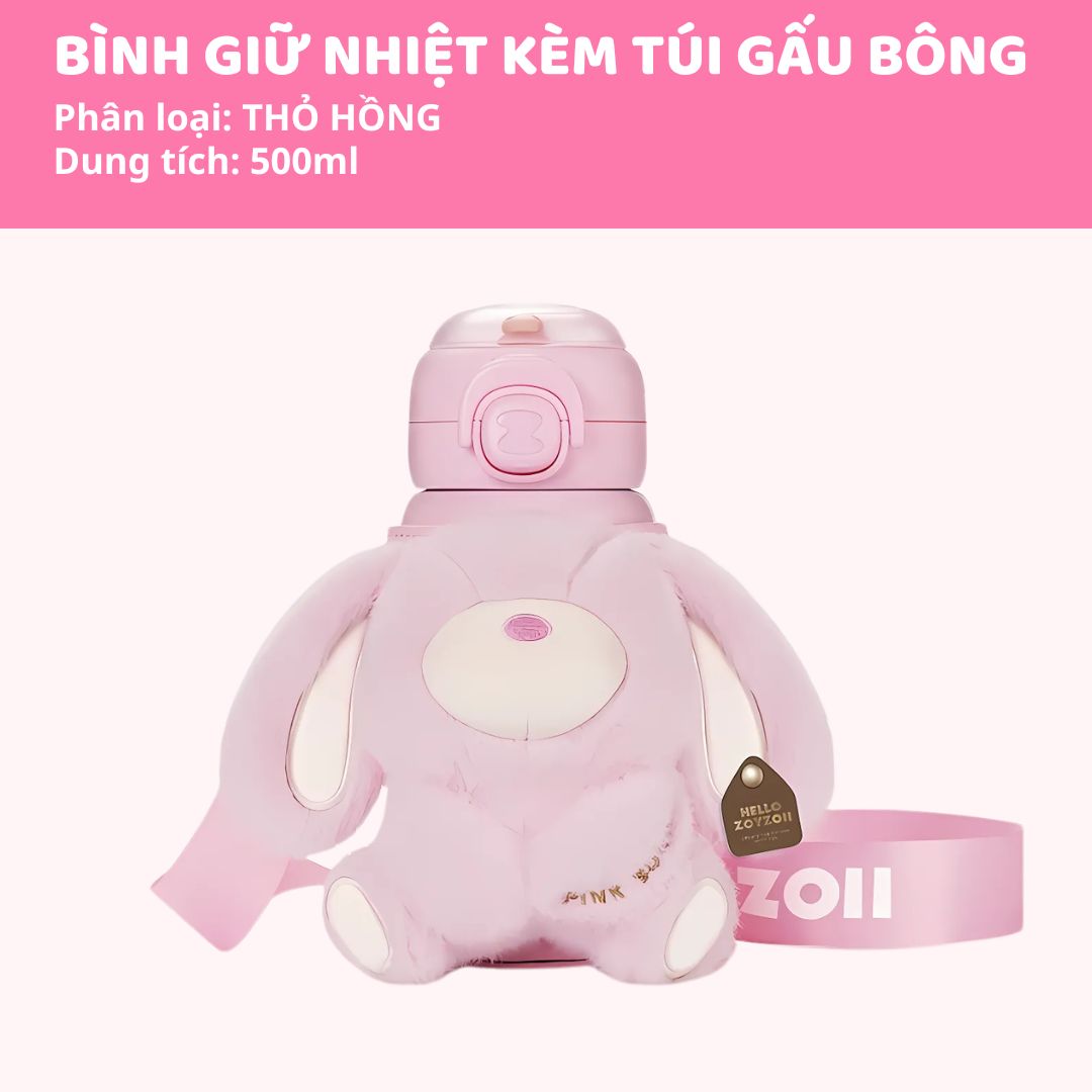 Bình Nước Giữ Nhiệt Cho Bé Zoyzoii Animal Series Thermos Cup E20- Thỏ Hồng