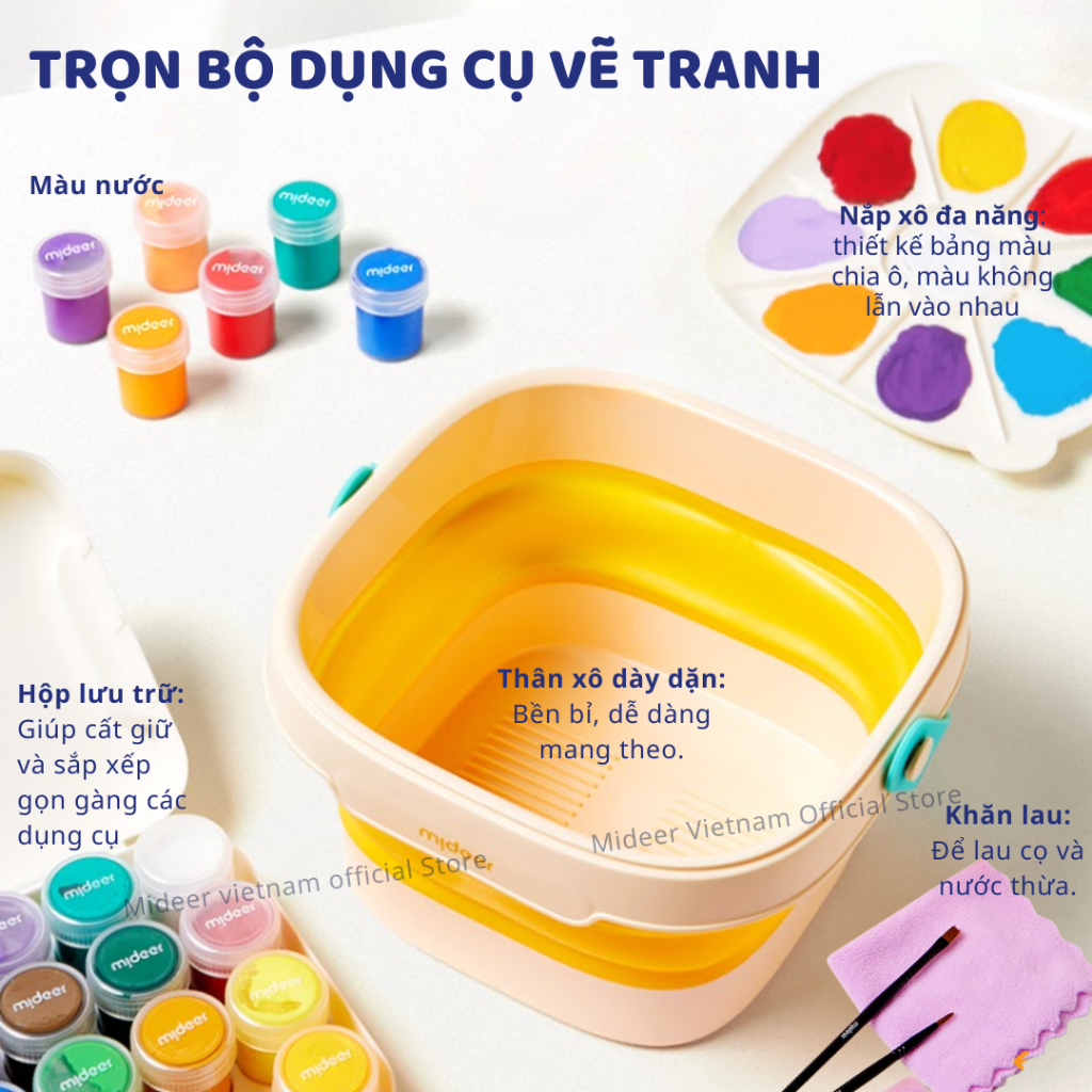Màu Vẽ Sơn Dầu Gouache Mideer Portable Gouache Paint Bucket Set 3+