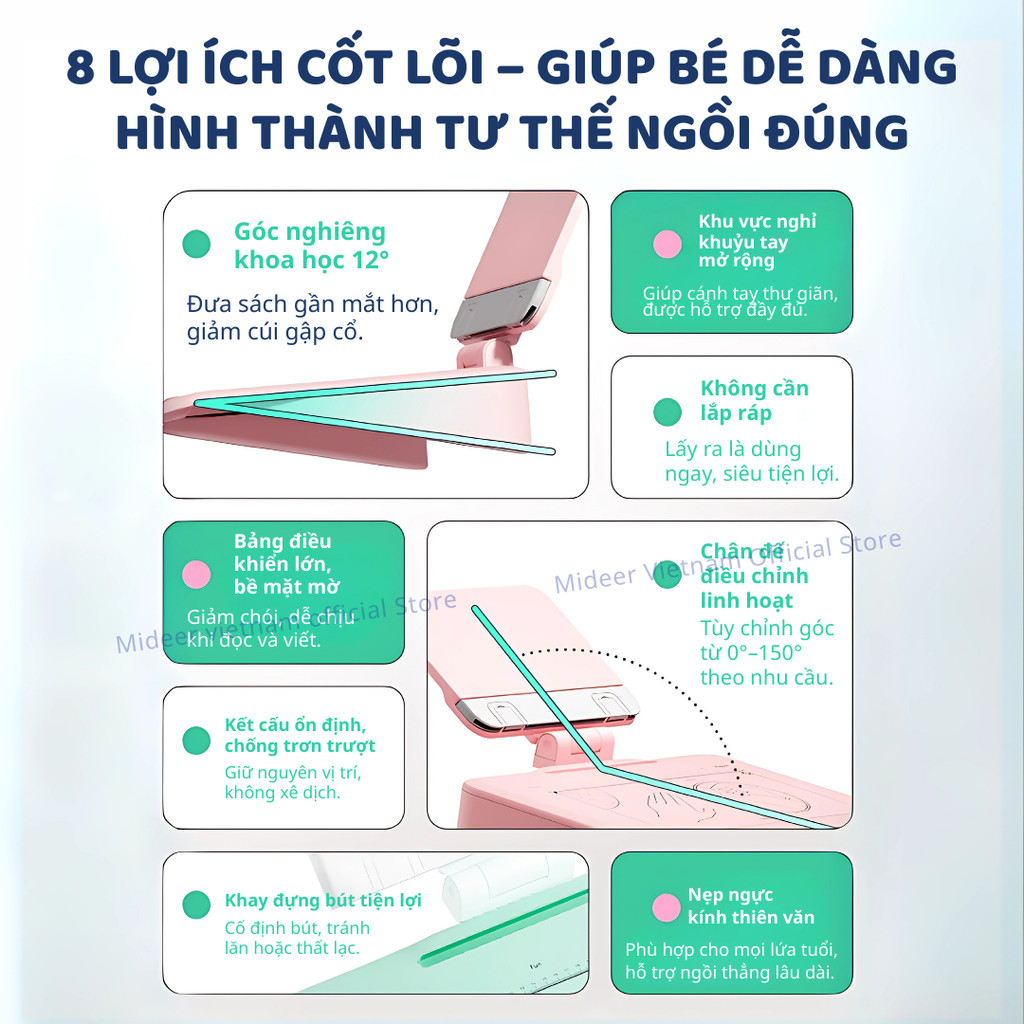Giá Đỡ Chỉnh Tư Thế Ngồi Học Cho Bé Mideer Sit Right- Pink 3+