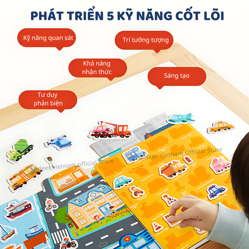 Đồ Chơi Sticker Dán Dùng Nhiều Lần Mideer Reusable Jelly Sticker Set- The Bustling Traffic 3+