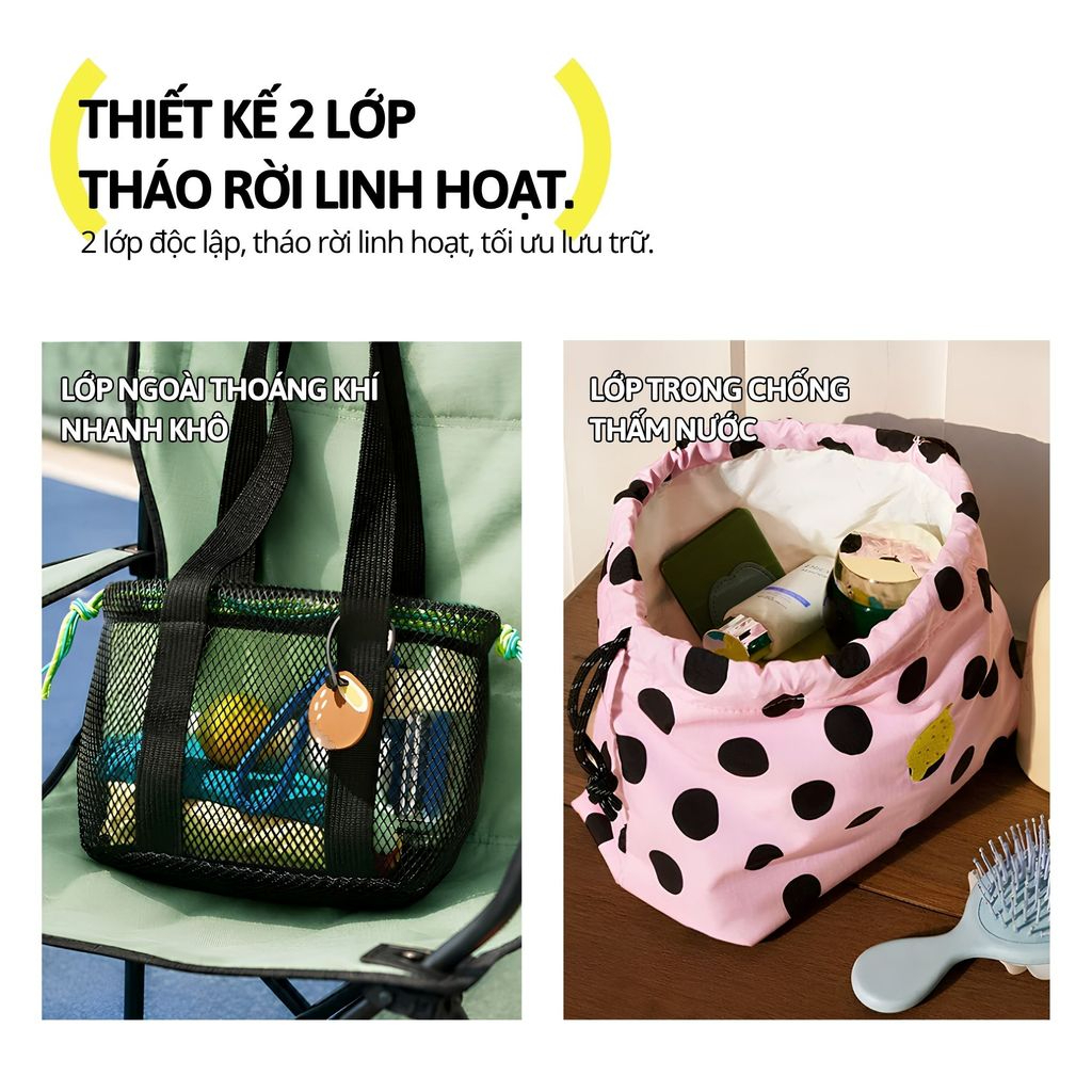 Túi Đi Biển Dây Rút Đa Năng 2In1 Size S Hugz Air Mesh Duo Carryall - Sailing Log