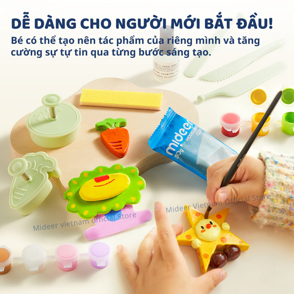 Đất Sét Tạo Hình Tự Khô Cho Bé Mideer Modeling Clay Set 8+