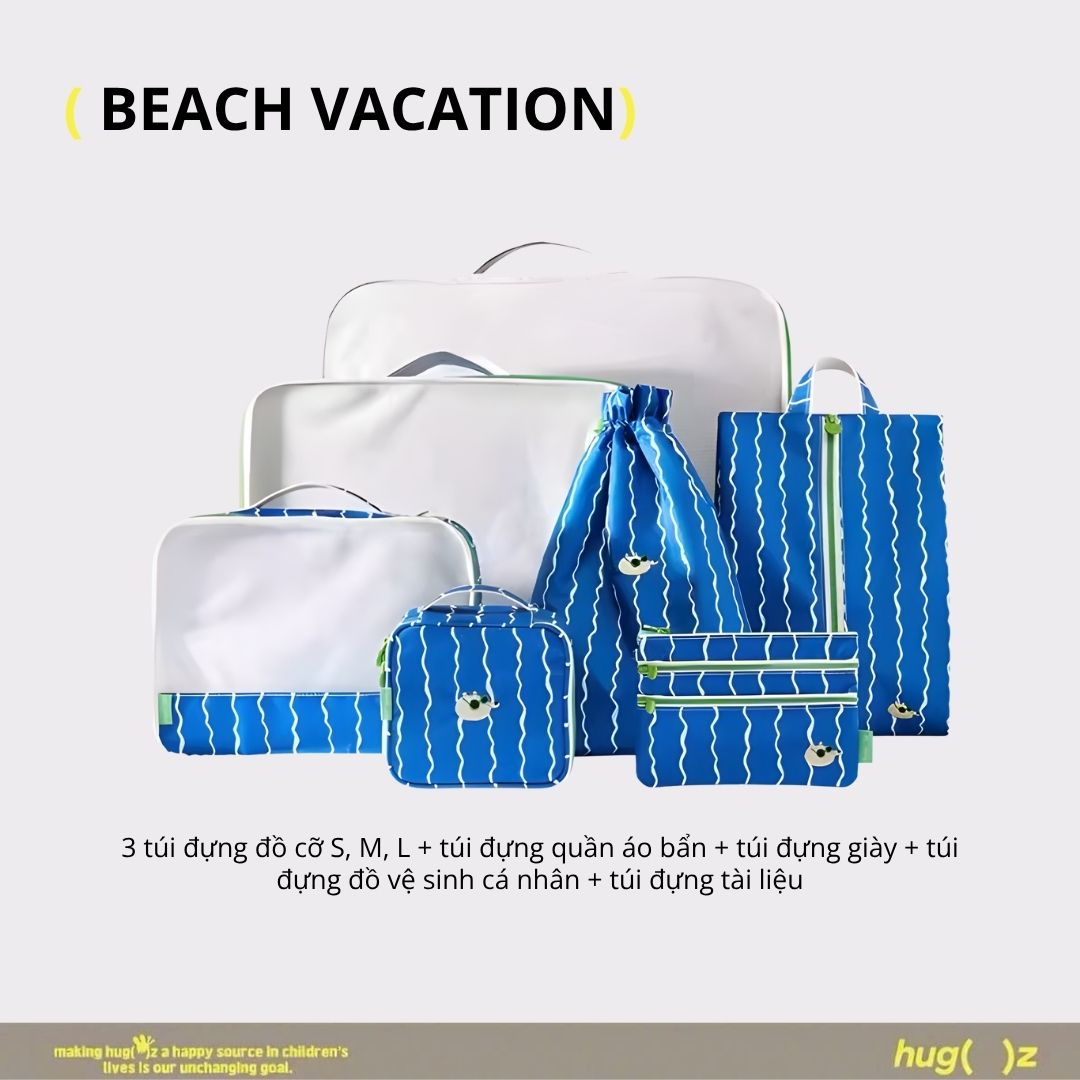 Combo 7 Túi Đựng Đồ Du Lịch Gấp Gọn Hugz- Beach Vacation