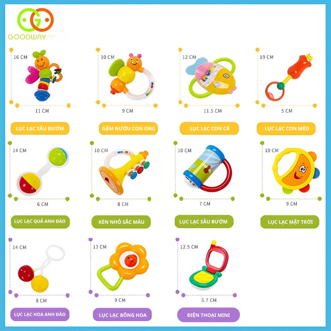 Đồ Chơi Lục Lạc Xúc Xắc Cầm Tay Cho Bé Sơ Sinh Goodway Baby Gym Ball 2m+