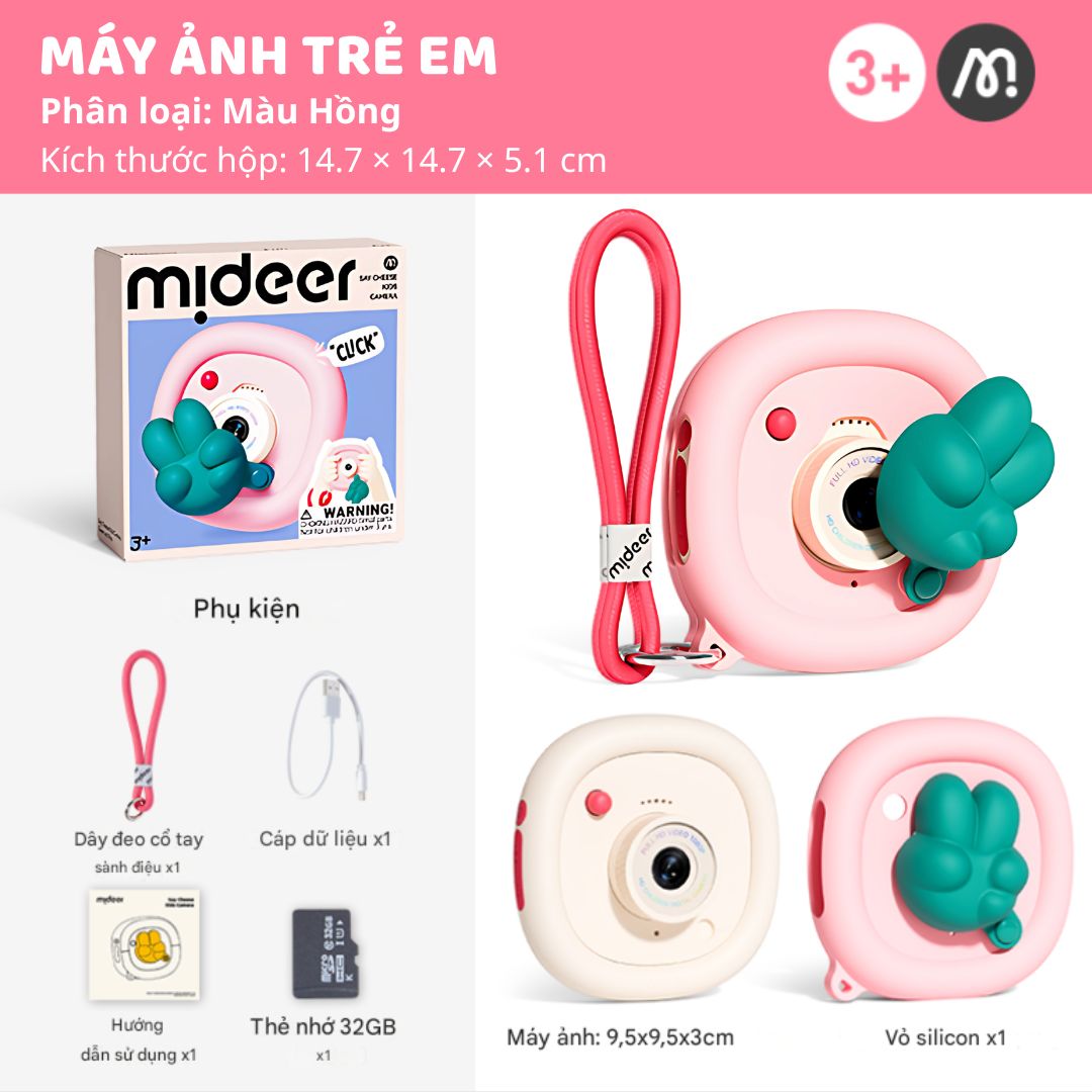 Máy Ảnh Cho Bé Màu Hồng Mideer Say Cheese Kids Camera 3+