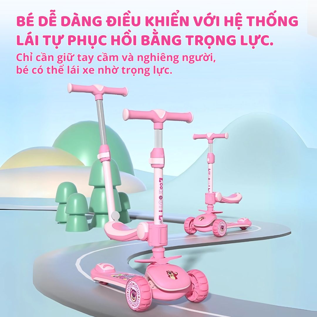 Xe Scooter Gấp Gọn Kèm Ghế Ngồi Và Tay Đẩy 3in1 Mesuca Disney- Stitch 2+
