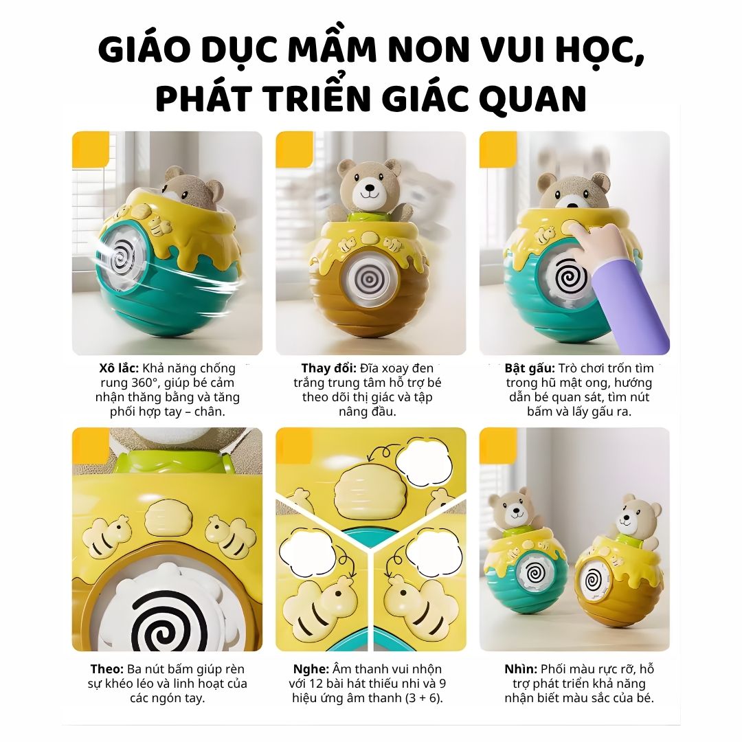 Lật Đật Hình Gấu Phát Nhạc Cho Bé Tập Bò Goodway Pop-up Bear- Màu Xanh 3m+