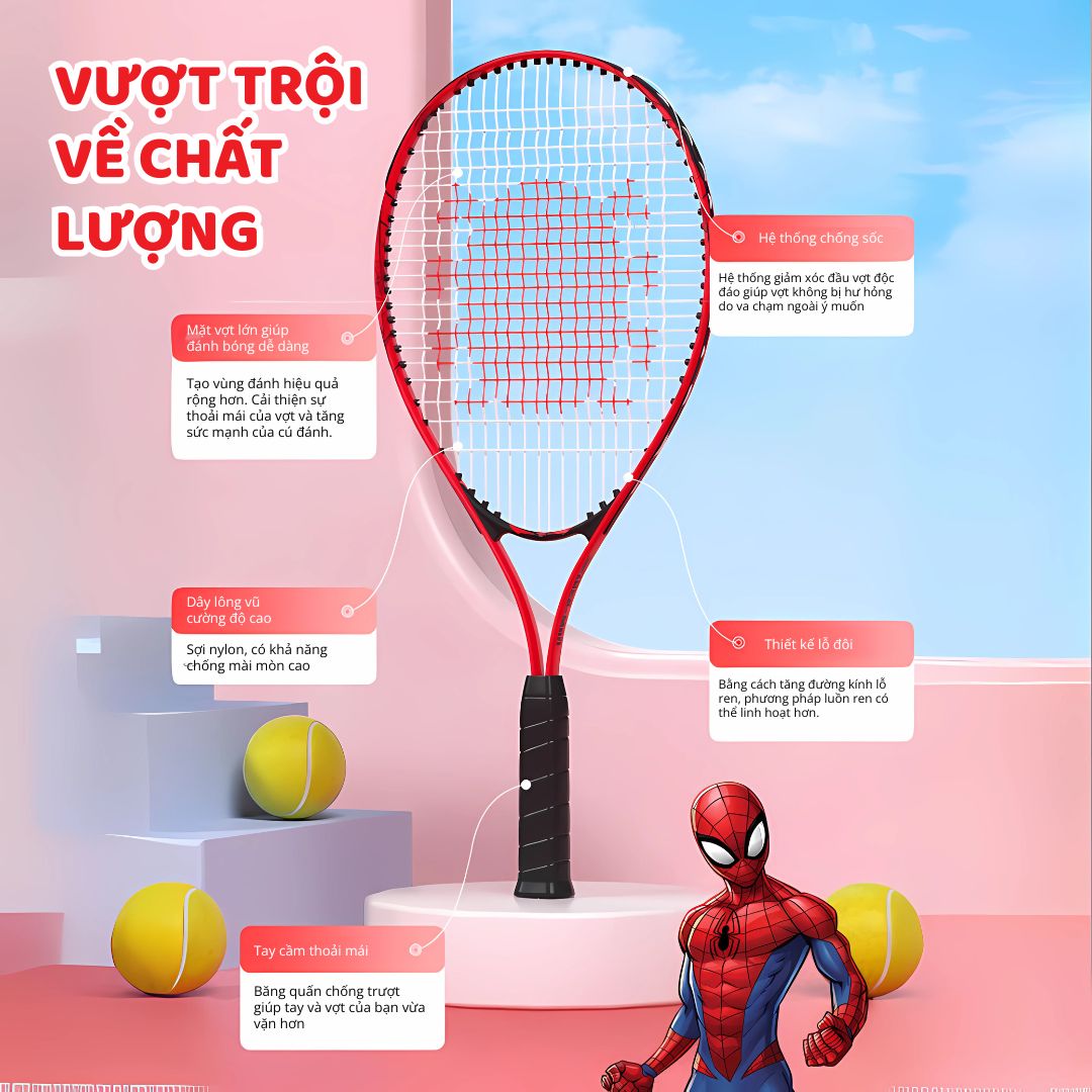 Vợt Tennis Cho Bé Disney Marvel Chính Hãng Spider Man 6+
