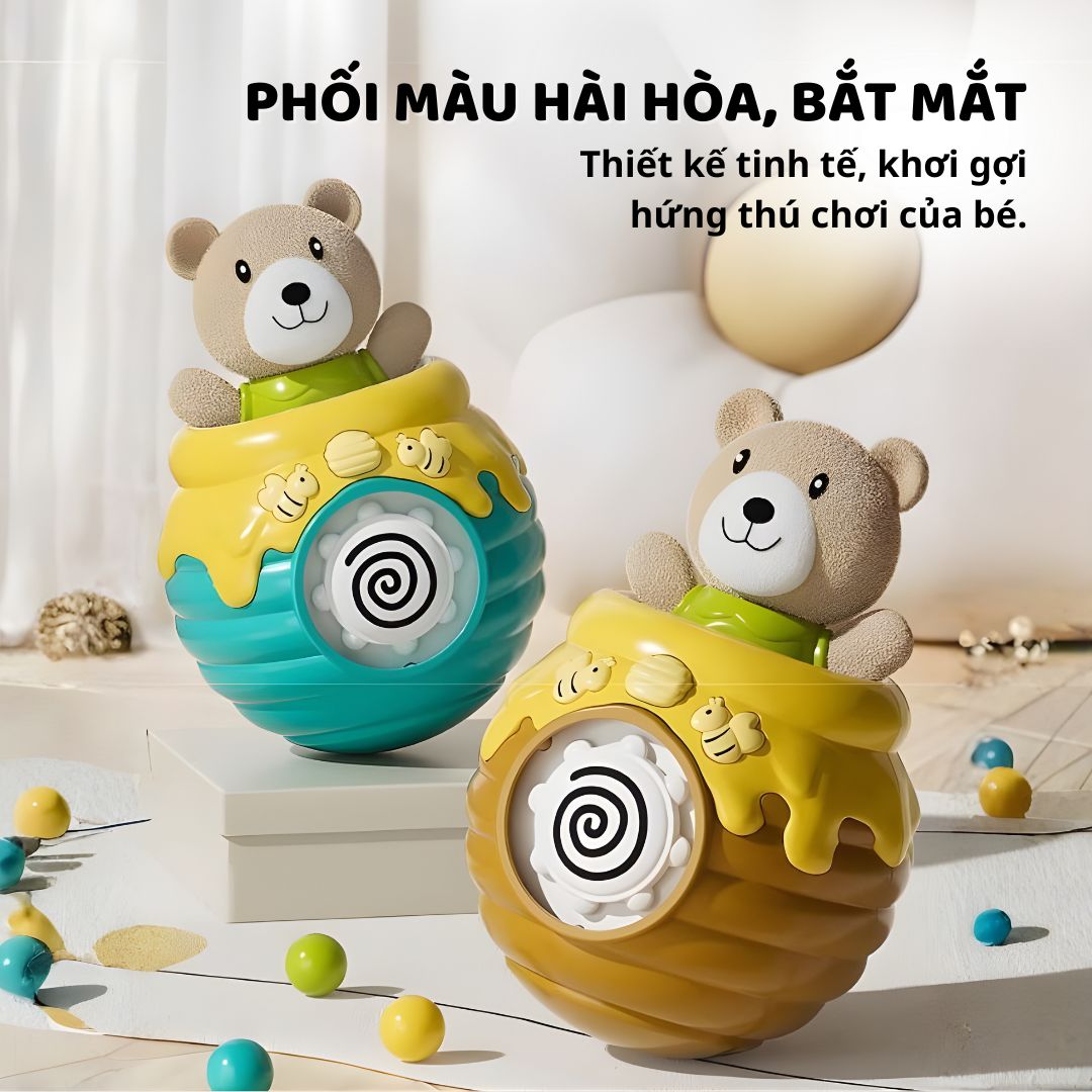 Lật Đật Hình Gấu Phát Nhạc Cho Bé Tập Bò Goodway Pop-up Bear- Màu Xanh 3m+