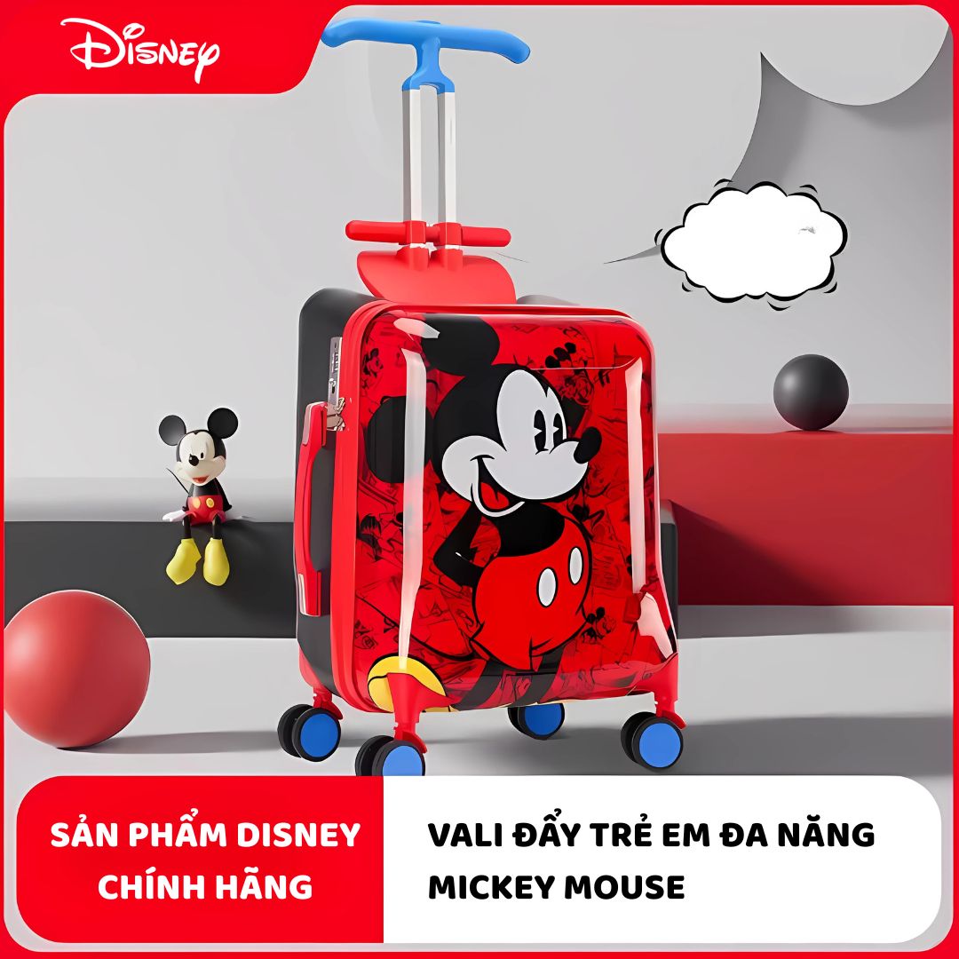 Vali Cao Cấp Cho Bé Kèm Xe Kéo Đa Năng Chính Hãng Mesuca Disney Mickey 20 Inches