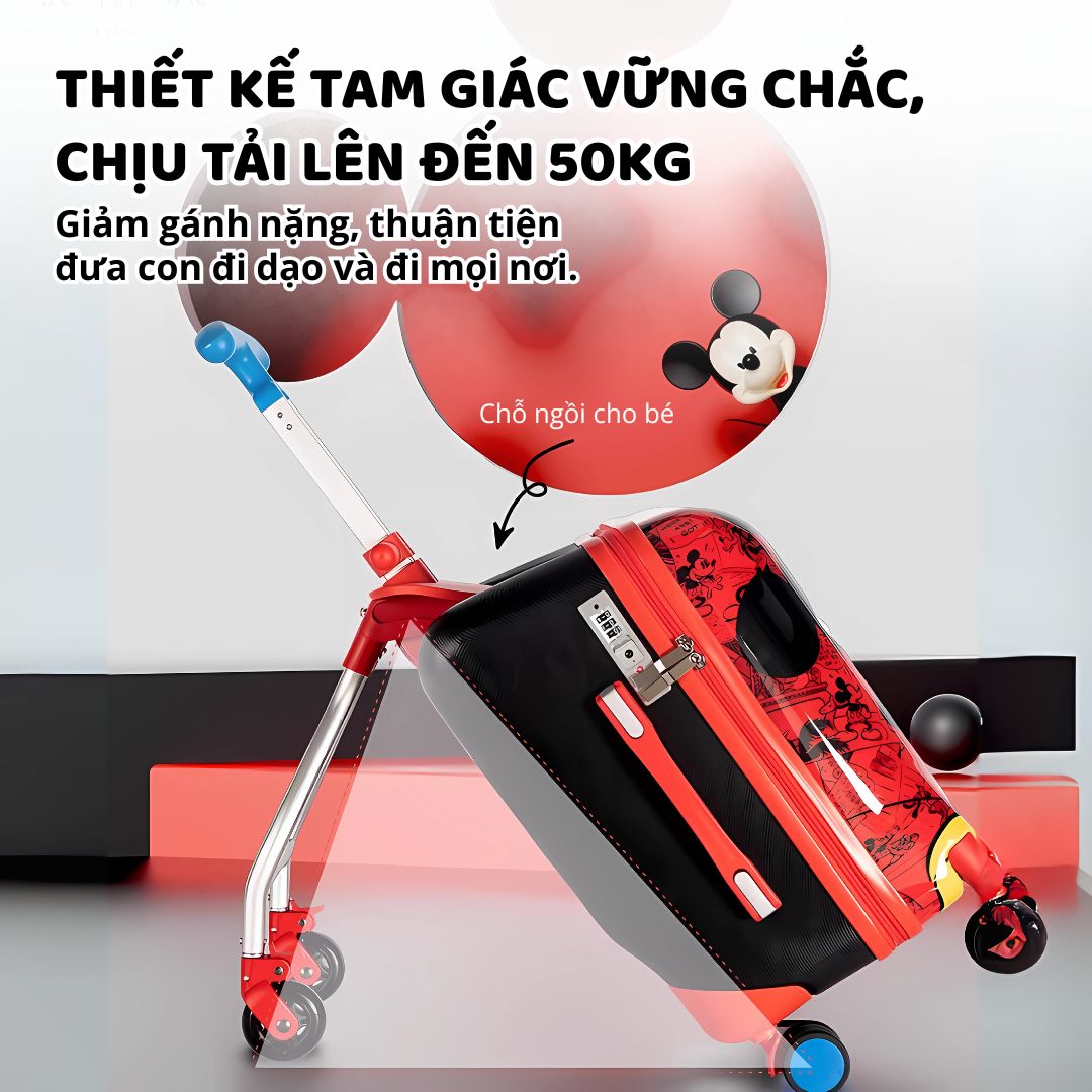 Vali Cao Cấp Cho Bé Kèm Xe Kéo Đa Năng Chính Hãng Mesuca Disney Mickey 20 Inches