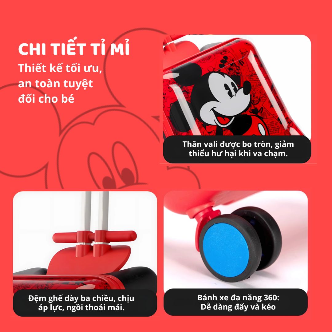 Vali Cao Cấp Cho Bé Kèm Xe Kéo Đa Năng Chính Hãng Mesuca Disney Mickey 20 Inches