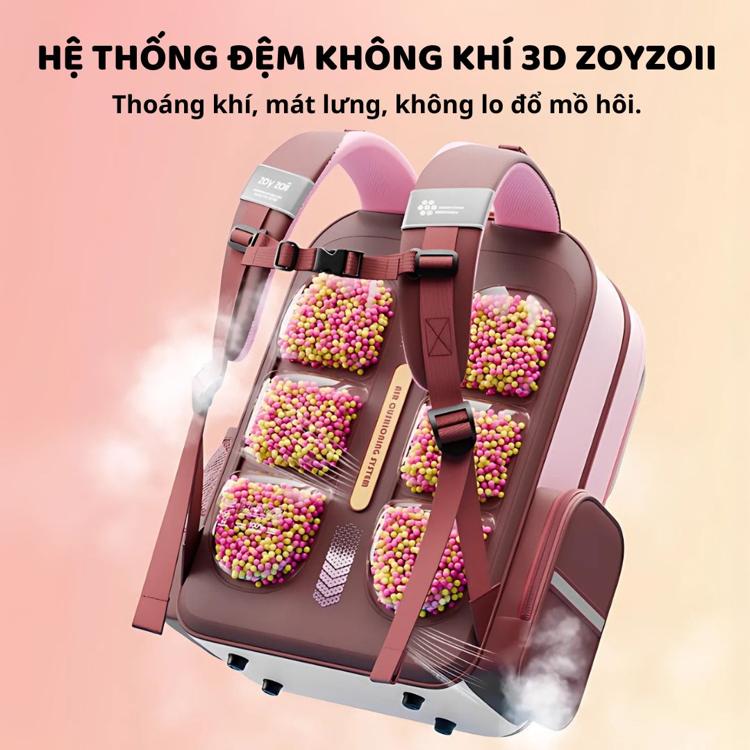Balo Chống Gù Cho Bé Tiểu Học Zoyzoii Air Elastic Backpack B88-A Màu Hồng