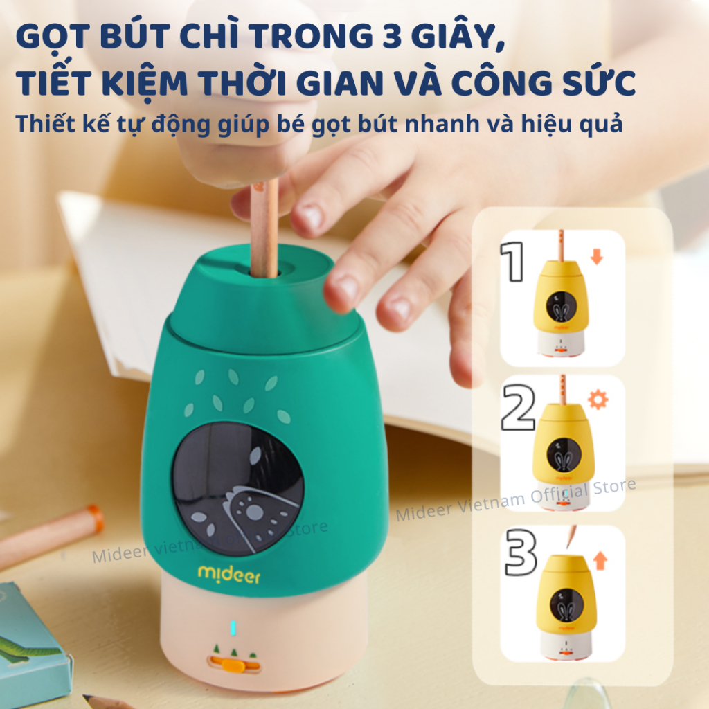 Gọt Bút Chì Điện Tự Động Màu Vàng Mideer Automatic Pencil Sharpener 3+