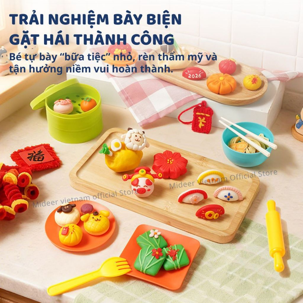 Đồ Chơi Đất Nặn Hữu Cơ Dùng Nhiều Lần Mideer Mellow Dough – Burger Dinner 3+