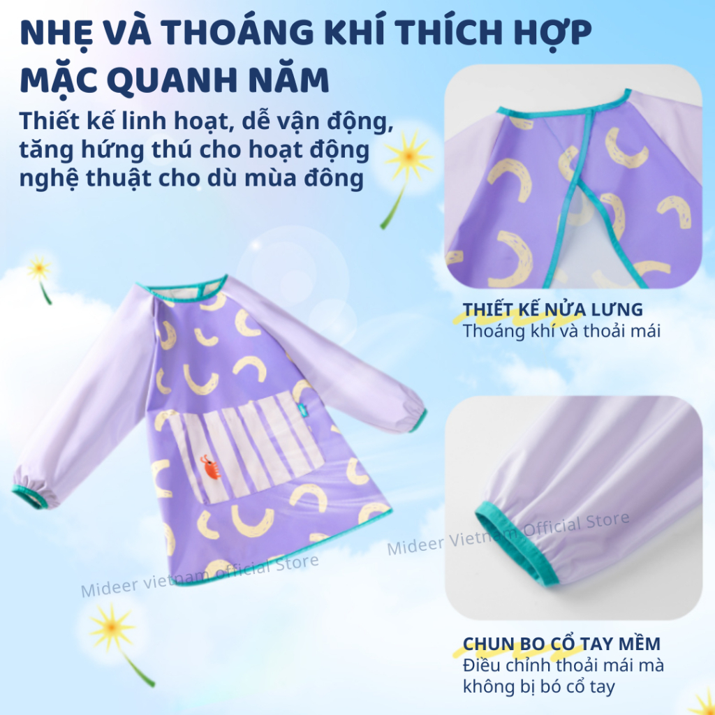 Áo Vẽ Tranh Chống Bẩn Mideer Waterproof Art Smock- Lime Green 3+