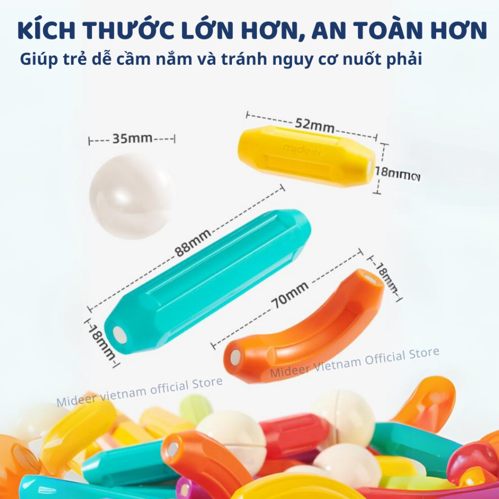 Đồ chơi xếp hình nam châm cho bé Mideer Rainbow Magnetic Building Stick 60 Chi Tiết 3+