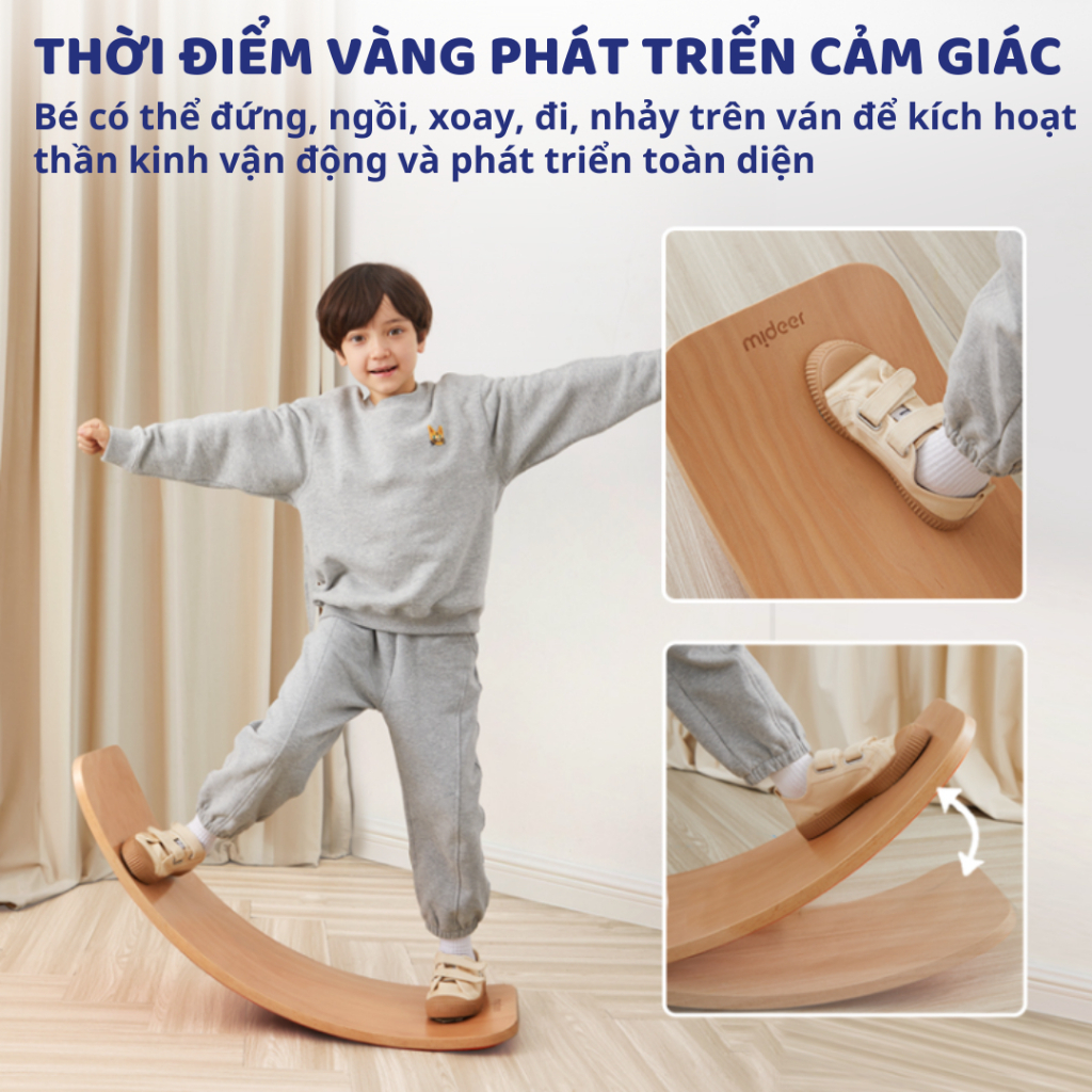 Ván Thăng Bằng Gỗ Cho Bé Mideer Wobble Balance Board 18m+
