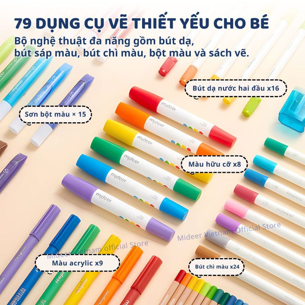 Bộ Bút Màu 79 Chi Tiết Mideer Creative Art Expression Box 3+