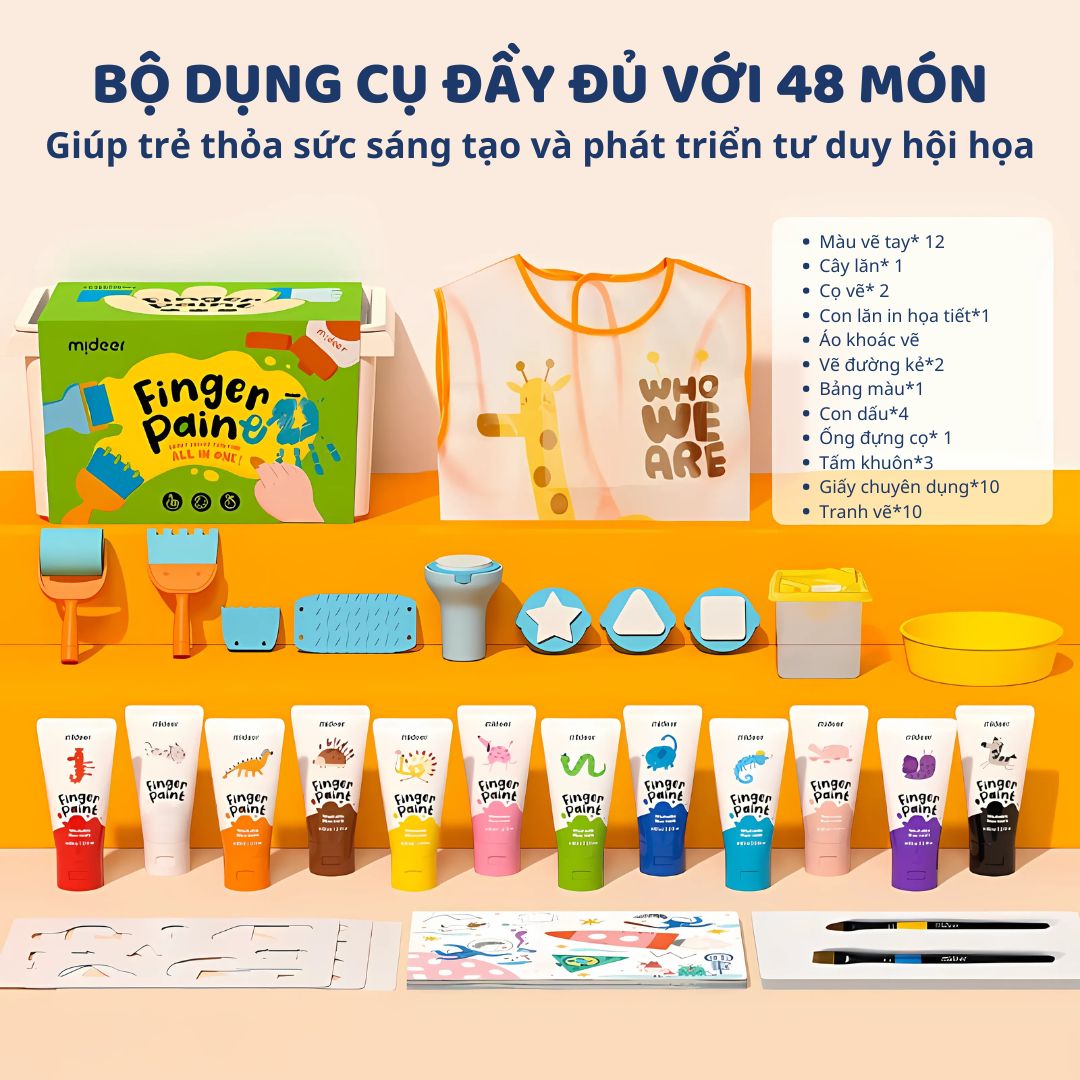 Màu Vẽ Tay Kèm Dụng Cụ 48 Chi Tiết Mideer Finger Paint Set 3+