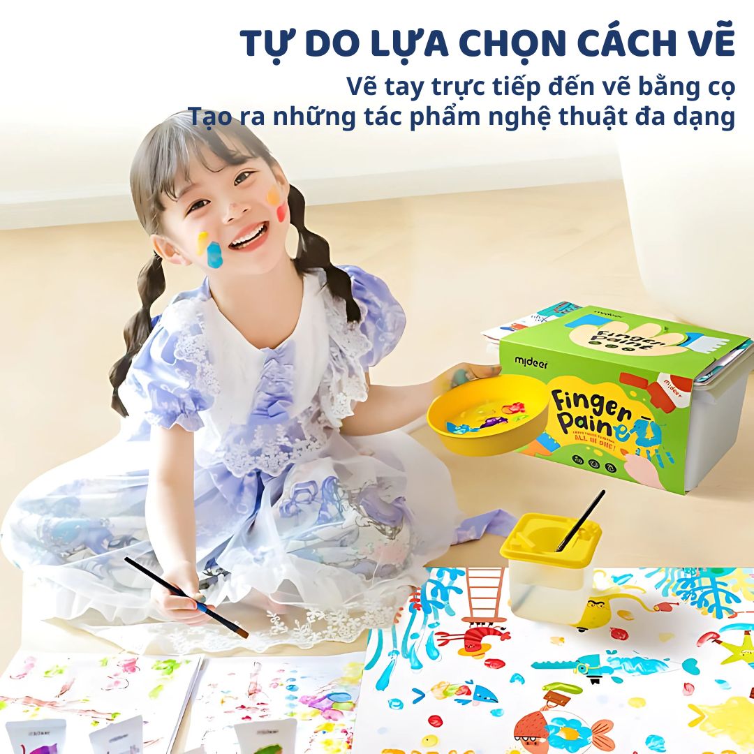 Màu Vẽ Tay Kèm Dụng Cụ 48 Chi Tiết Mideer Finger Paint Set 3+