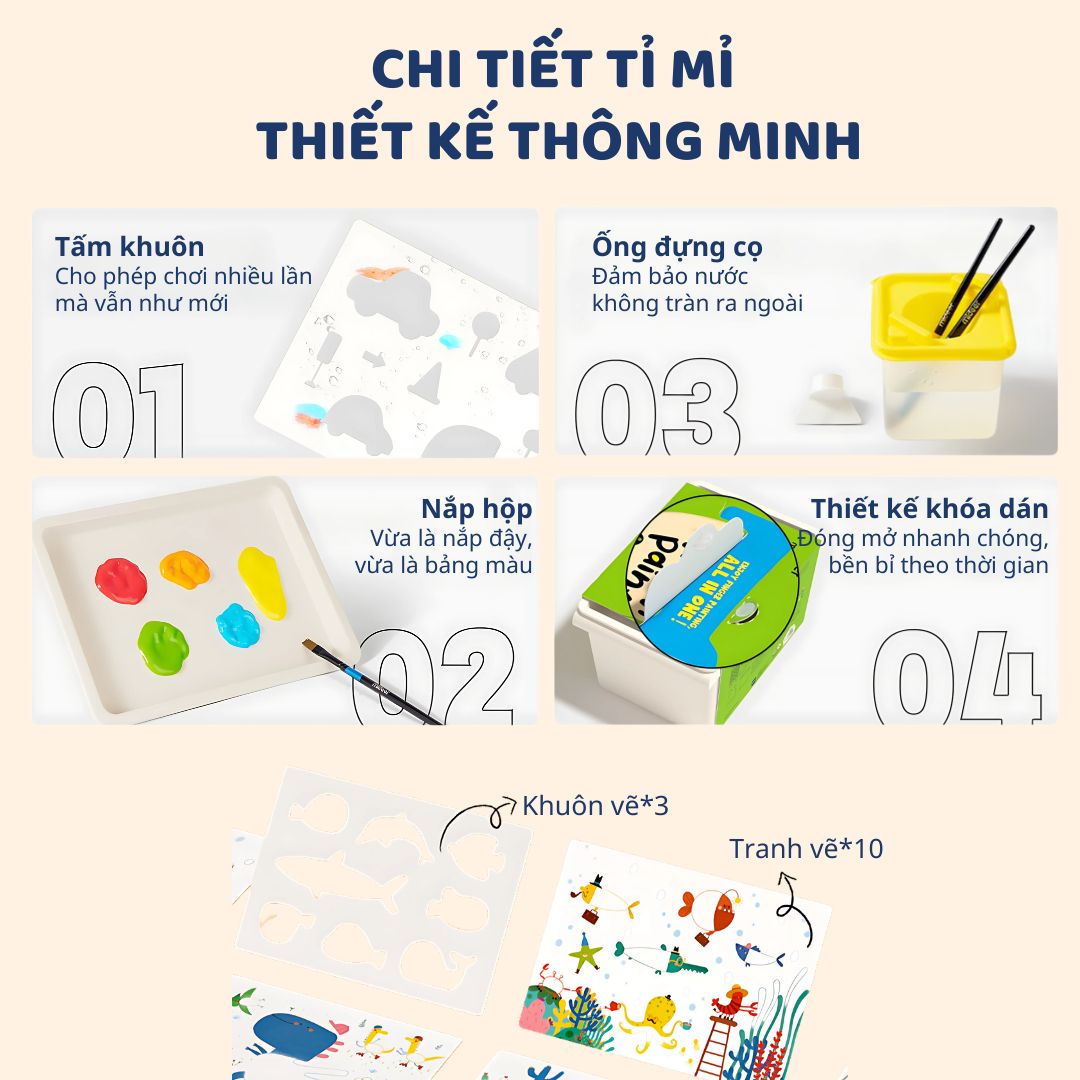 Màu Vẽ Tay Kèm Dụng Cụ 48 Chi Tiết Mideer Finger Paint Set 3+