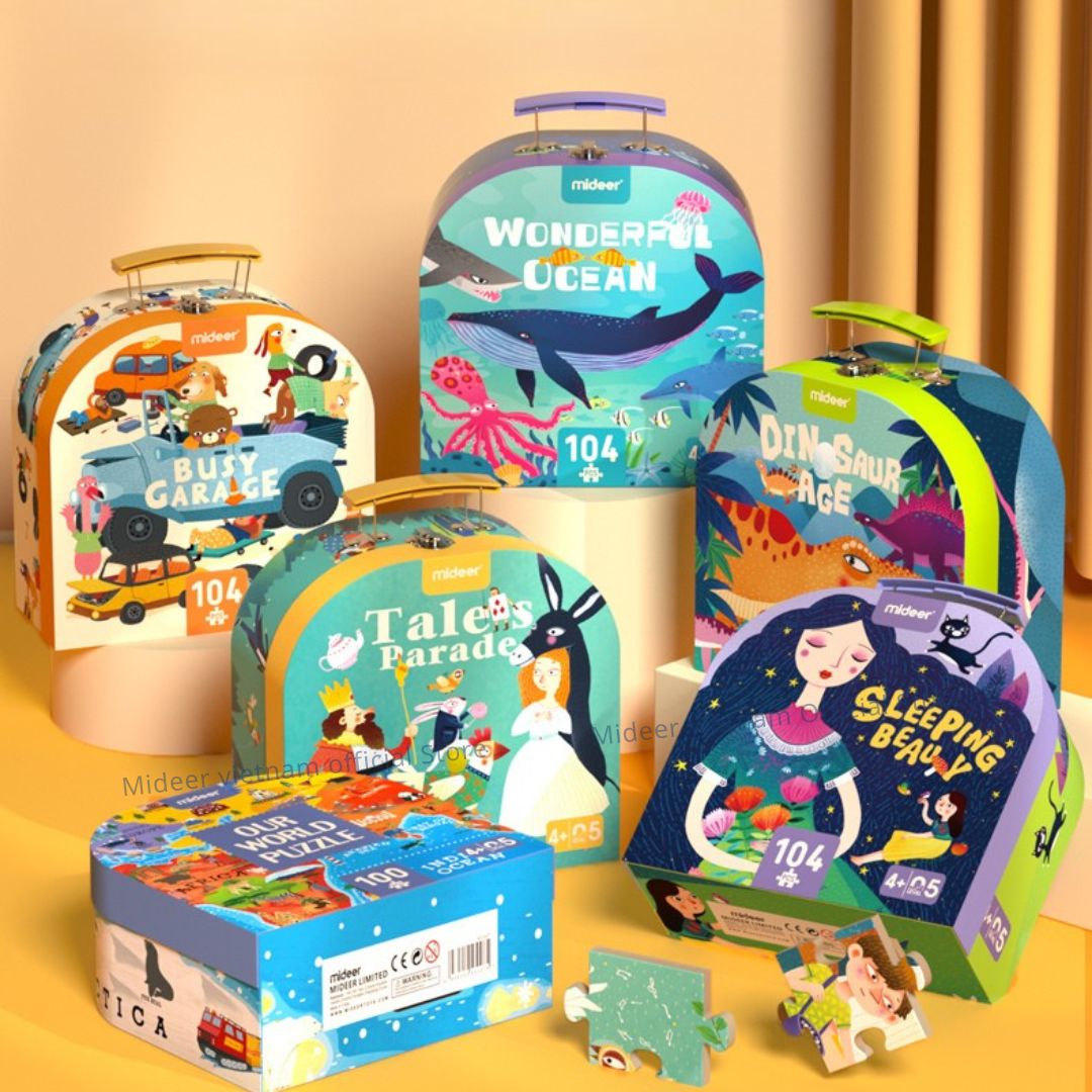 Đồ Chơi Xếp Hình Thế Giới 104 Mảnh Mideer Vali Gift Box Puzzle 4+