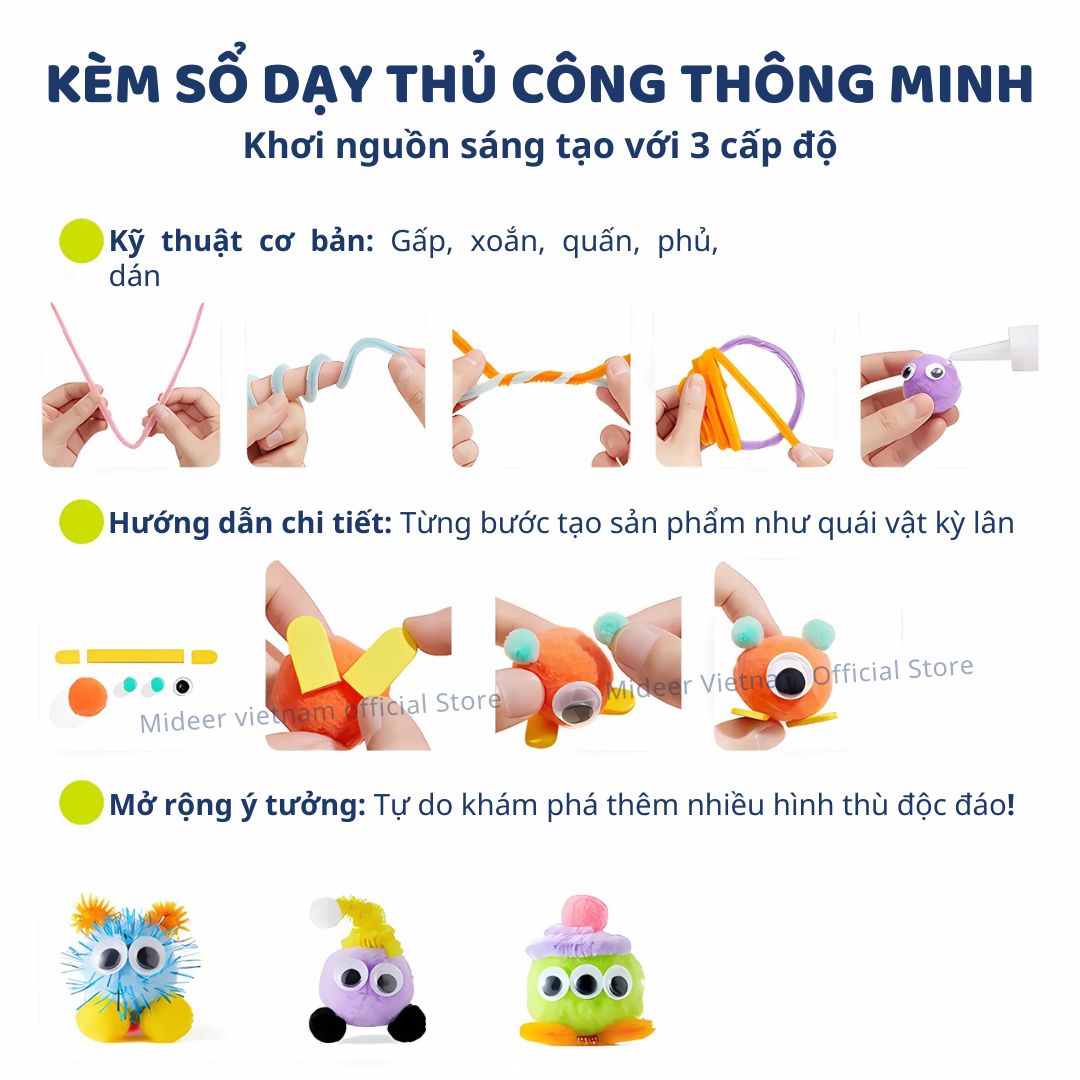 Đồ Chơi Thủ Công Kẽm Nhung Làm Hoa Mideer All-in-One Handicraft Kit 8+