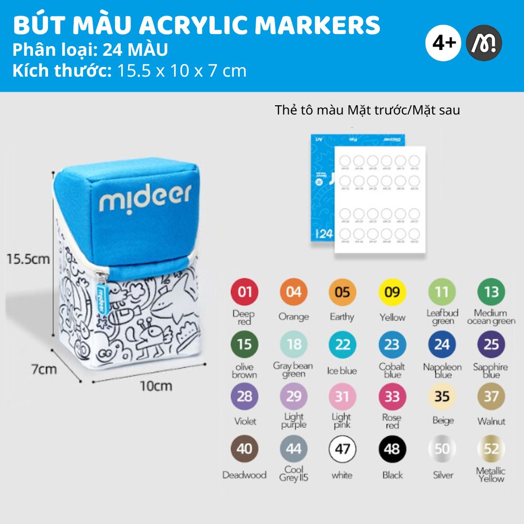 Bút Màu Acrylic Cho Bé Mideer Acrylic Markers- 24 Màu