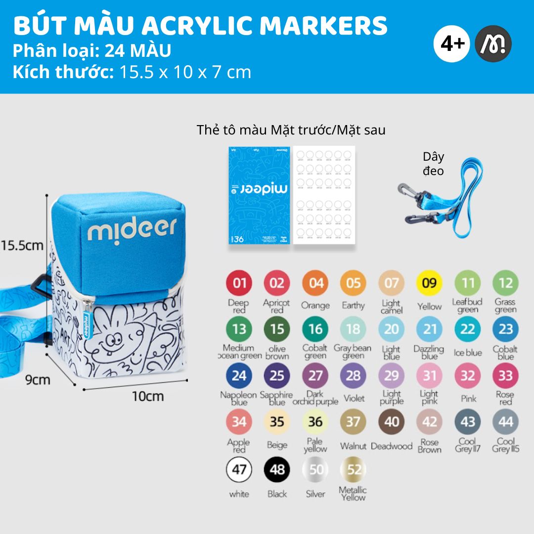 Bút Màu Acrylic Cho Bé Mideer Acrylic Markers- 36 Màu