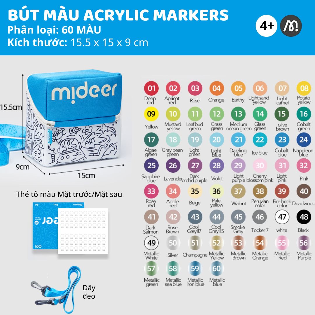 Bút Màu Acrylic Cho Bé Mideer Acrylic Markers- 60 Màu
