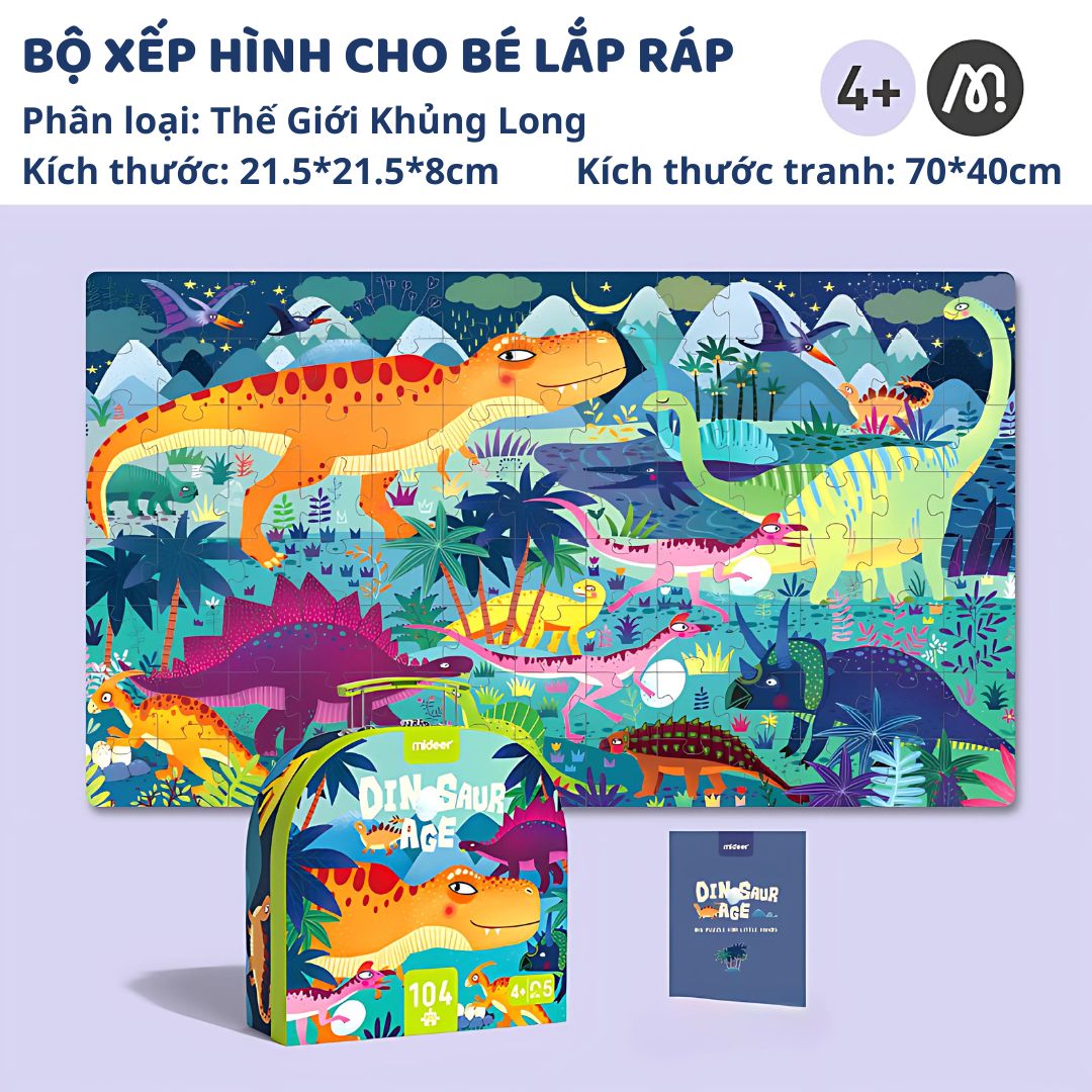 Đồ Chơi Xếp Hình Khủng Long 104 Mảnh Mideer Vali Gift Box Puzzle 4+