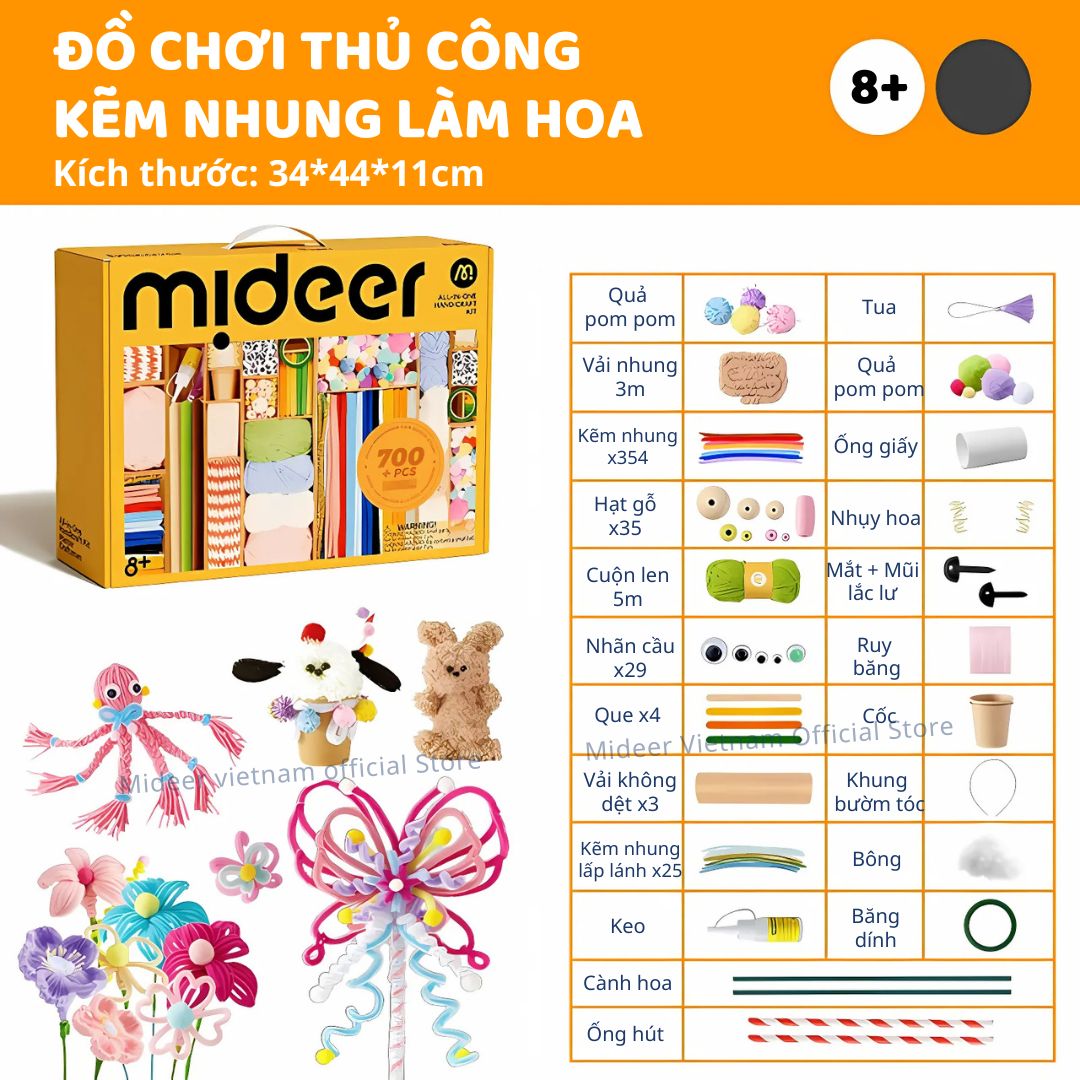 Đồ Chơi Thủ Công Kẽm Nhung Làm Hoa Mideer All-in-One Handicraft Kit 8+