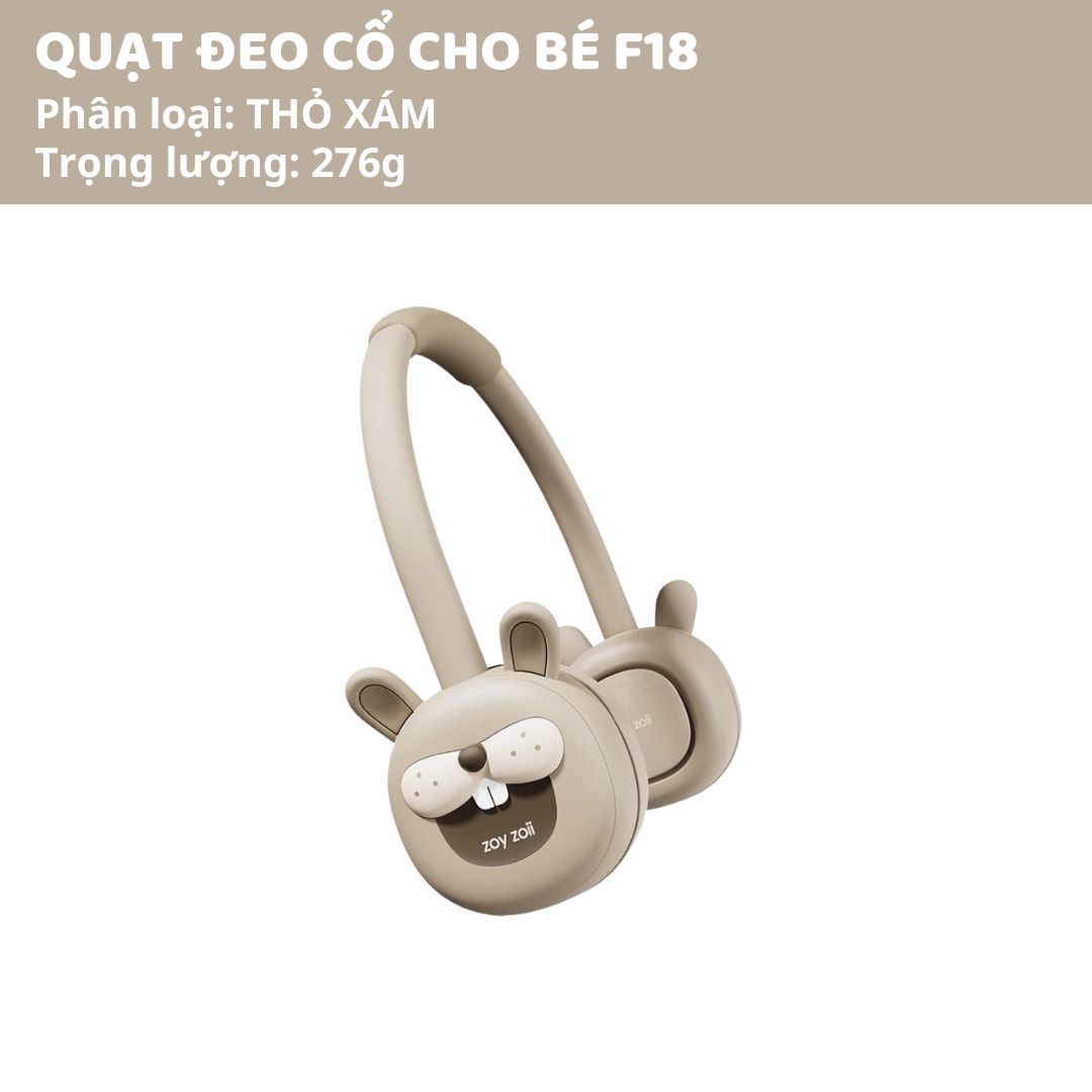 Quạt Đeo Cổ Cho Bé Zoyzoii Series Portable Neck Fan F18- Thỏ Xám