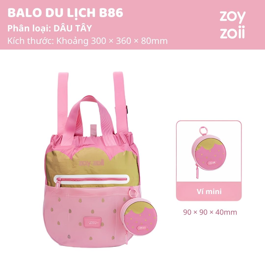 Balo Du Lịch Cho Bé Zoyzoii Outdoor Backpack B86- Strawberry