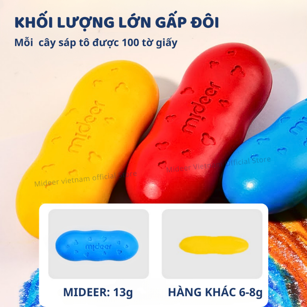 Màu Sáp Lụa Hạt Đậu 12 Màu Mideer Pease Crayons 2+