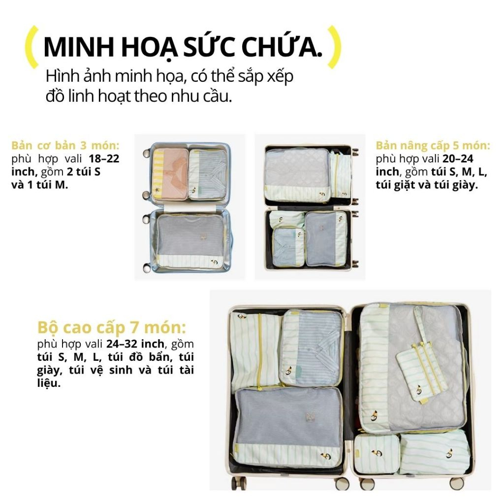Combo 3 Túi Đựng Đồ Du Lịch Gấp Gọn Hugz- Beach Sunbath