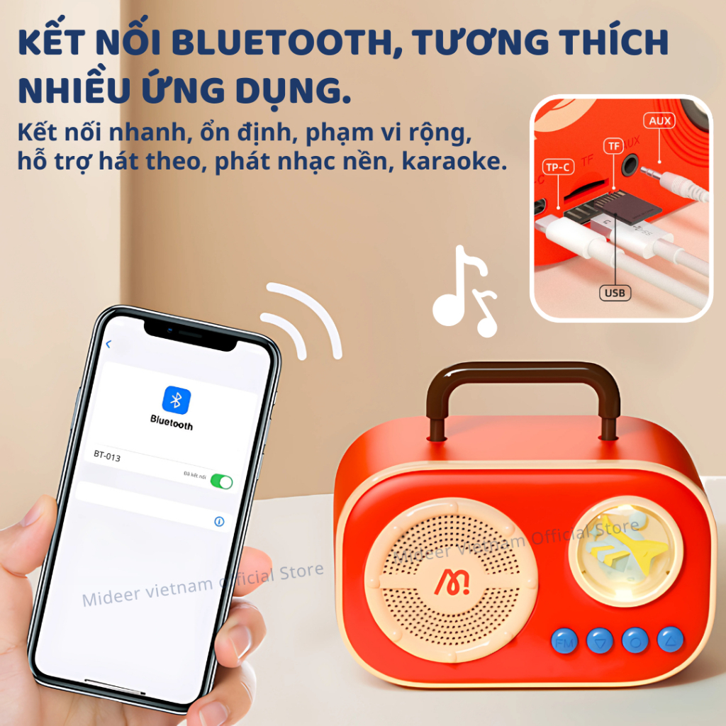 Loa Bluetooth Kèm Mic Mideer Versatile Singalone Microphone 3+