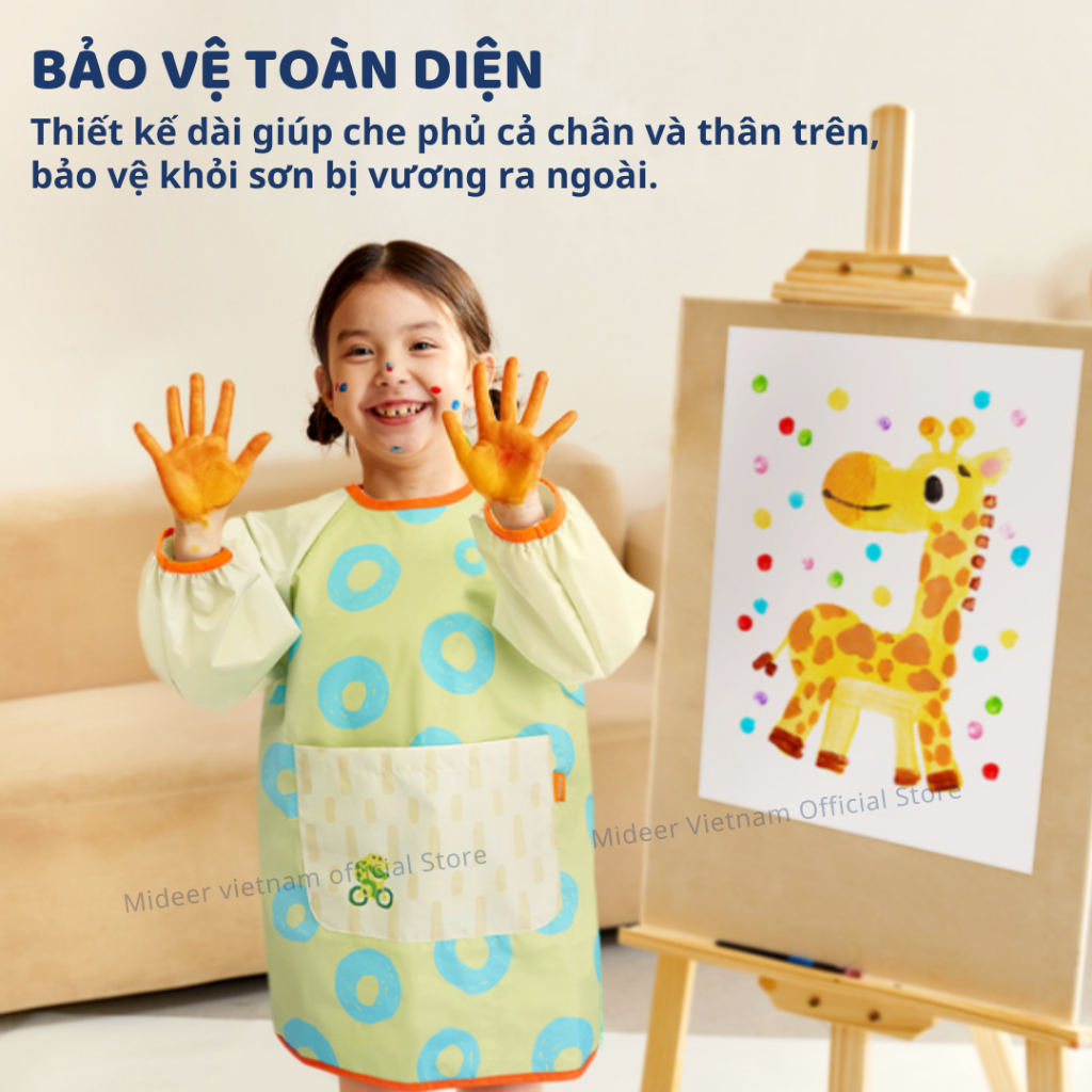 Áo Vẽ Tranh Chống Bẩn Mideer Waterproof Art Smock- Lime Green 3+