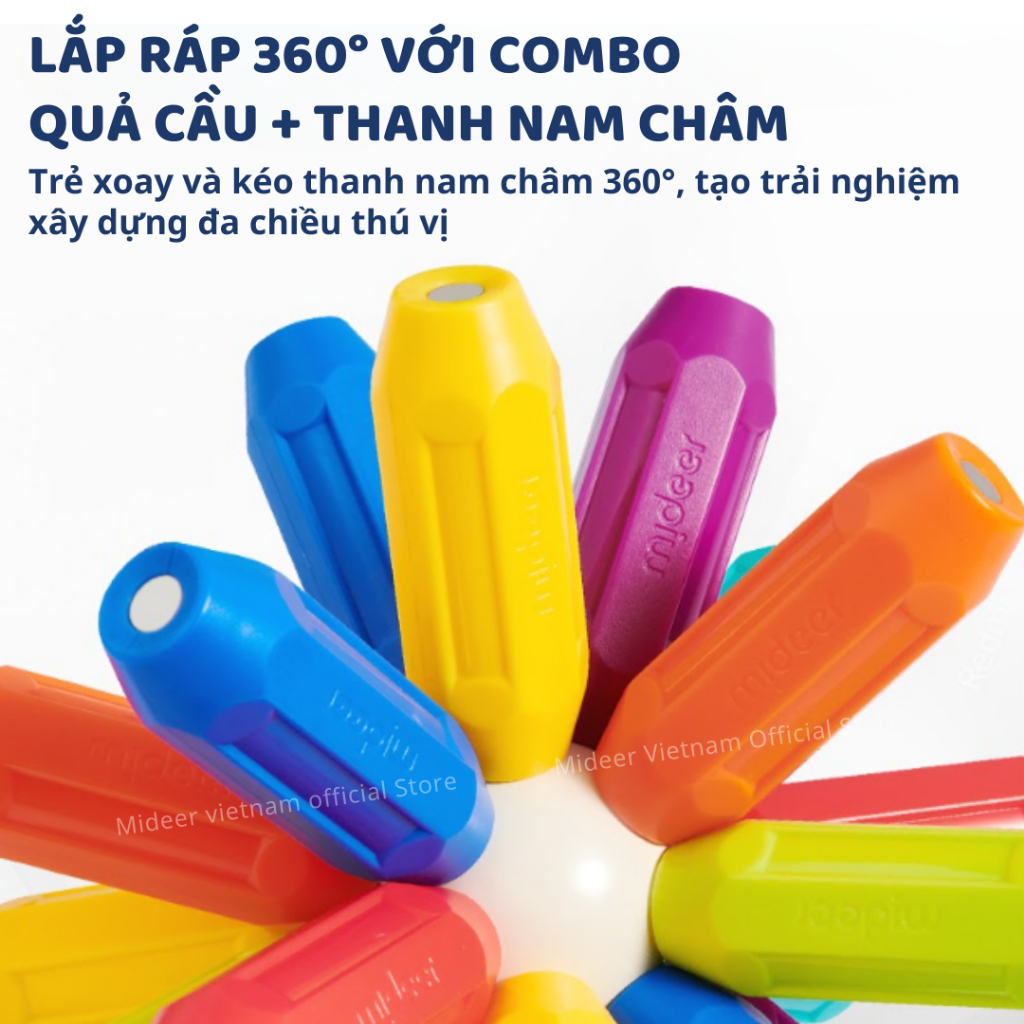 Đồ chơi xếp hình nam châm cho bé Mideer Rainbow Magnetic Building Stick 100 Chi Tiết 3+