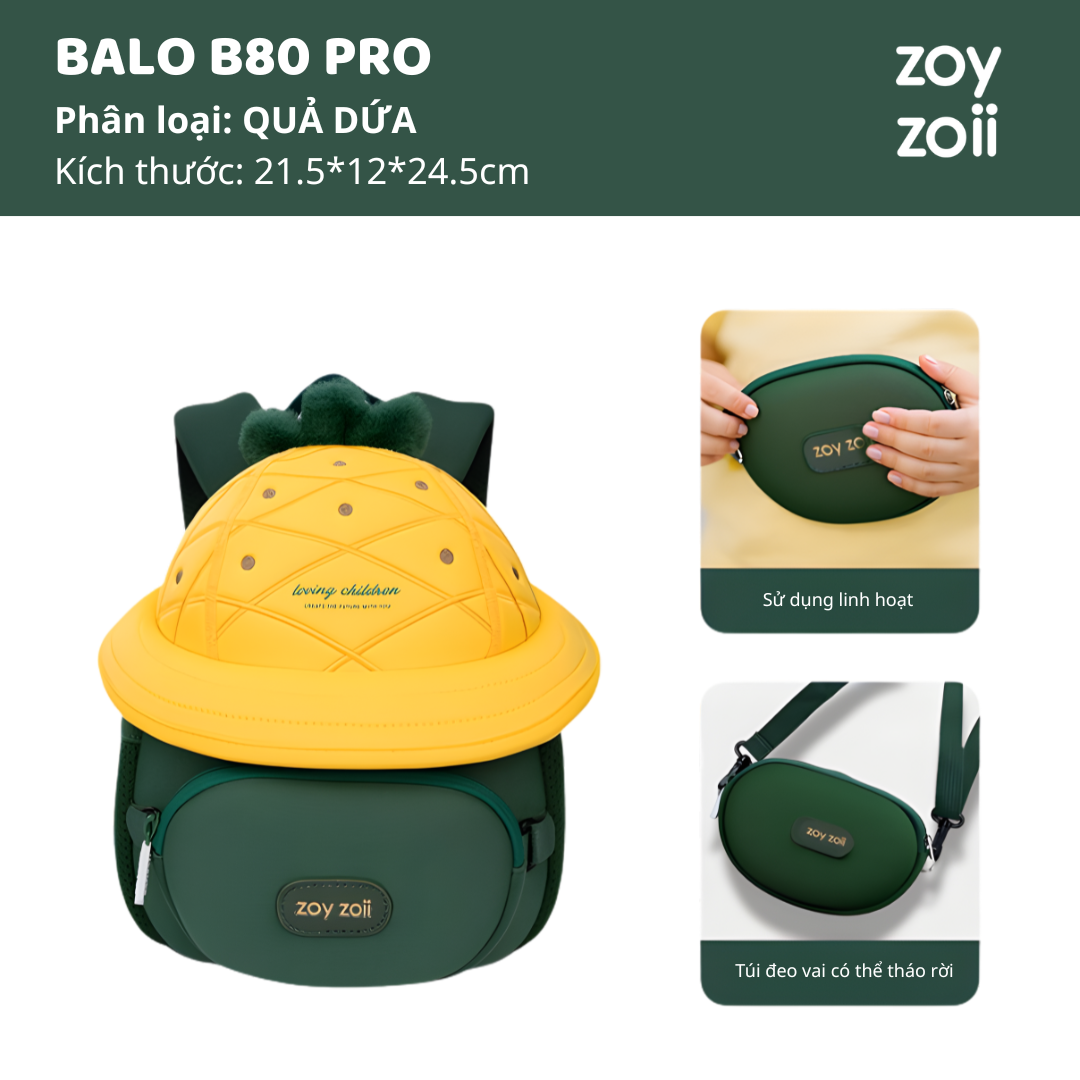 Balo Cho Bé Mầm Non Zoyzoii Discovery Series Hat Bag B80- Qủa Dứa