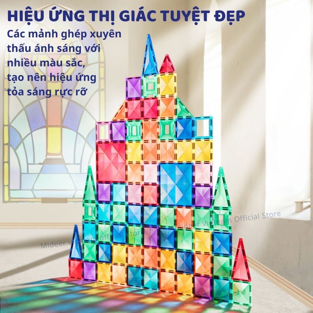 Đồ Chơi Xếp Hình Nam Châm Cho Bé Mideer Colorful Magnetic Tiles 160 Chi Tiết 3+