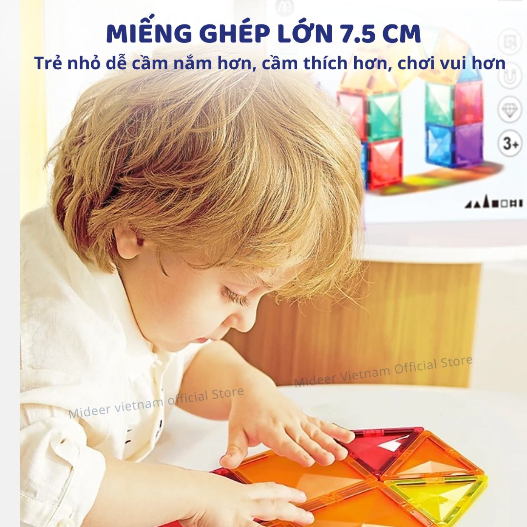 Đồ Chơi Xếp Hình Nam Châm Cho Bé Mideer Colorful Magnetic Tiles 90 Chi Tiết 3+