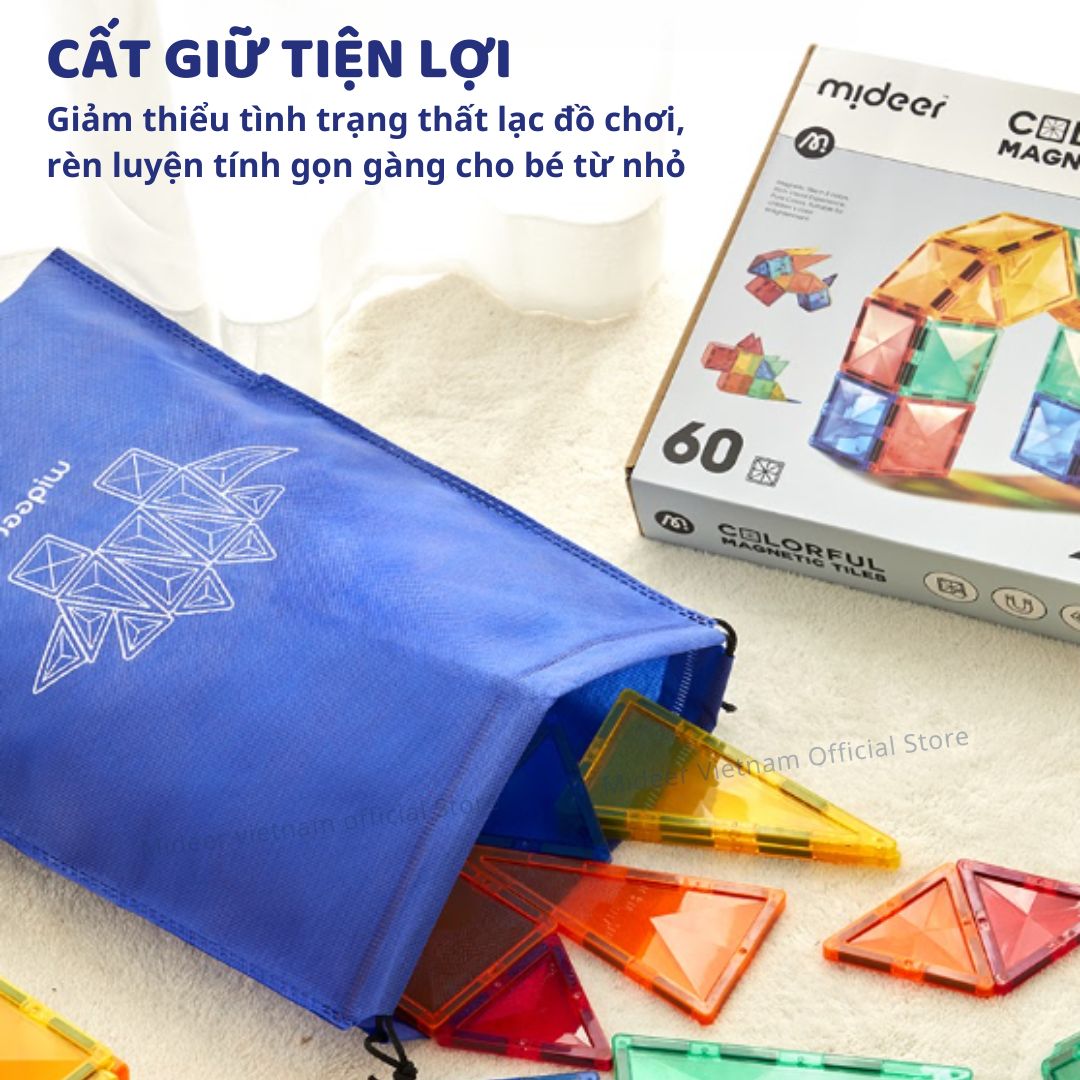 Đồ Chơi Xếp Hình Nam Châm Cho Bé Mideer Colorful Magnetic Tiles 160 Chi Tiết 3+